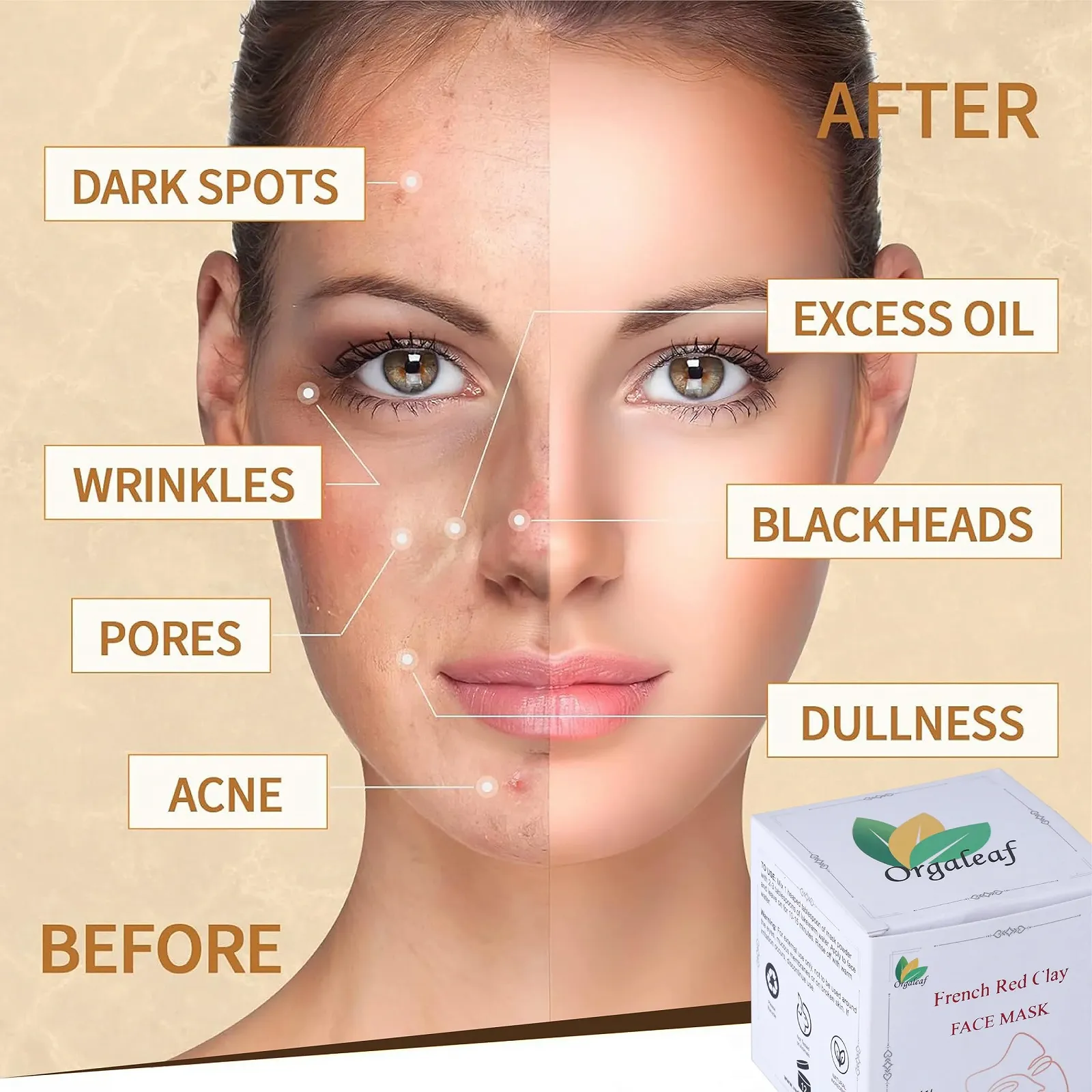 Маска для обличчя Orgaleaf Французька червона глина веганська натуральна ручної роботи 45г, фото №4 Маска для обличчя Orgaleaf Французька червона глина веганська натуральна ручної роботи 45г, фото №4