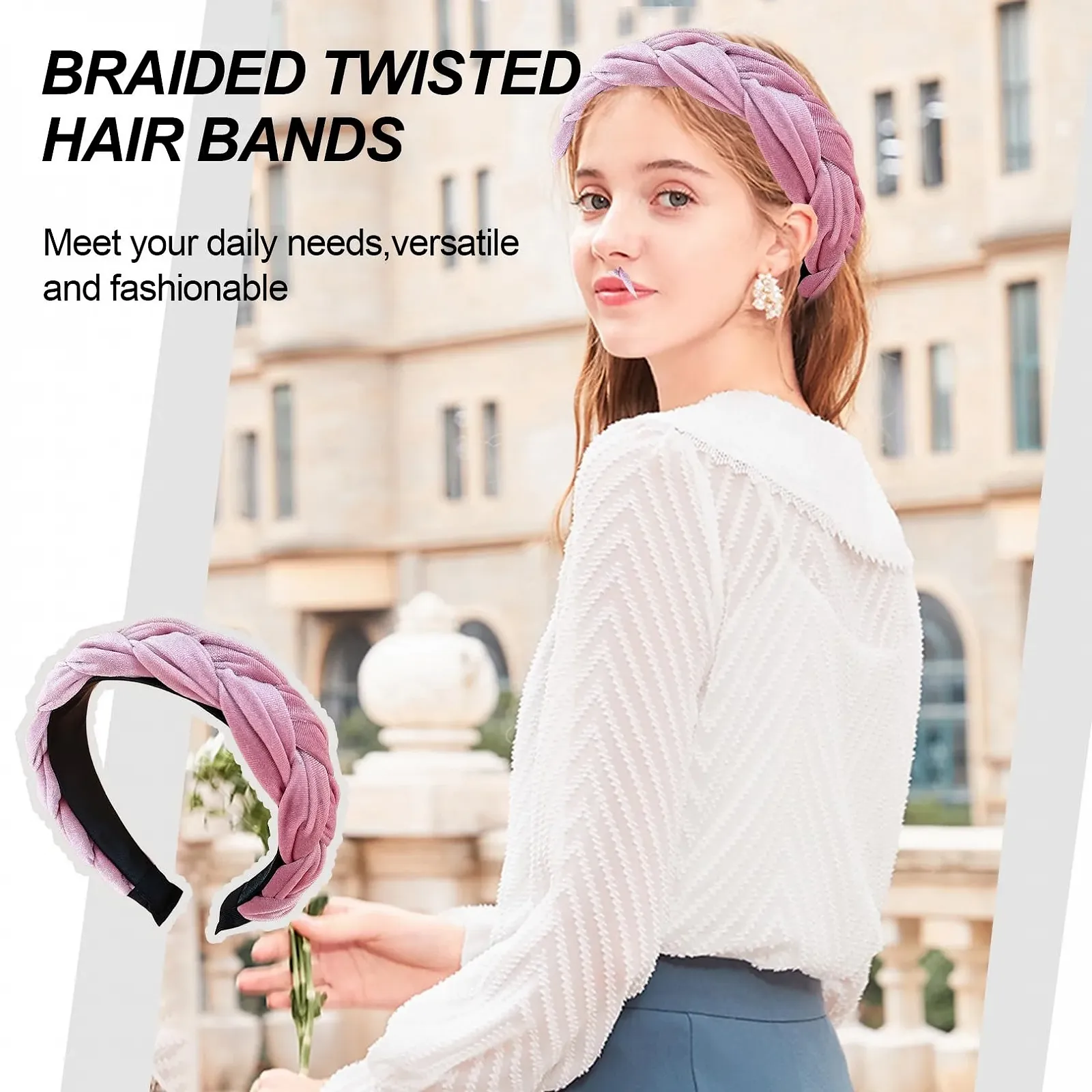 Жіночий обруч для волосся Braided з еластичною регульованою стрічкою рожевий, фото №4 Жіночий обруч для волосся Braided з еластичною регульованою стрічкою рожевий, фото №4