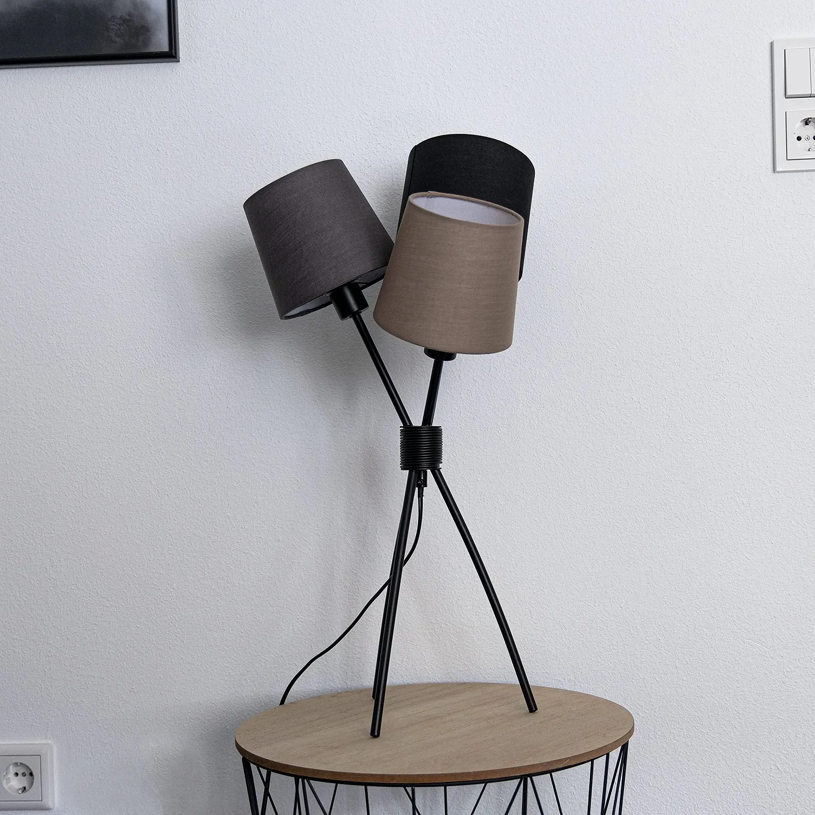 Настольная лампа REV Vintage 3 Linen Lampshades Black, Beige & Grey E14 H61 см, фото №5