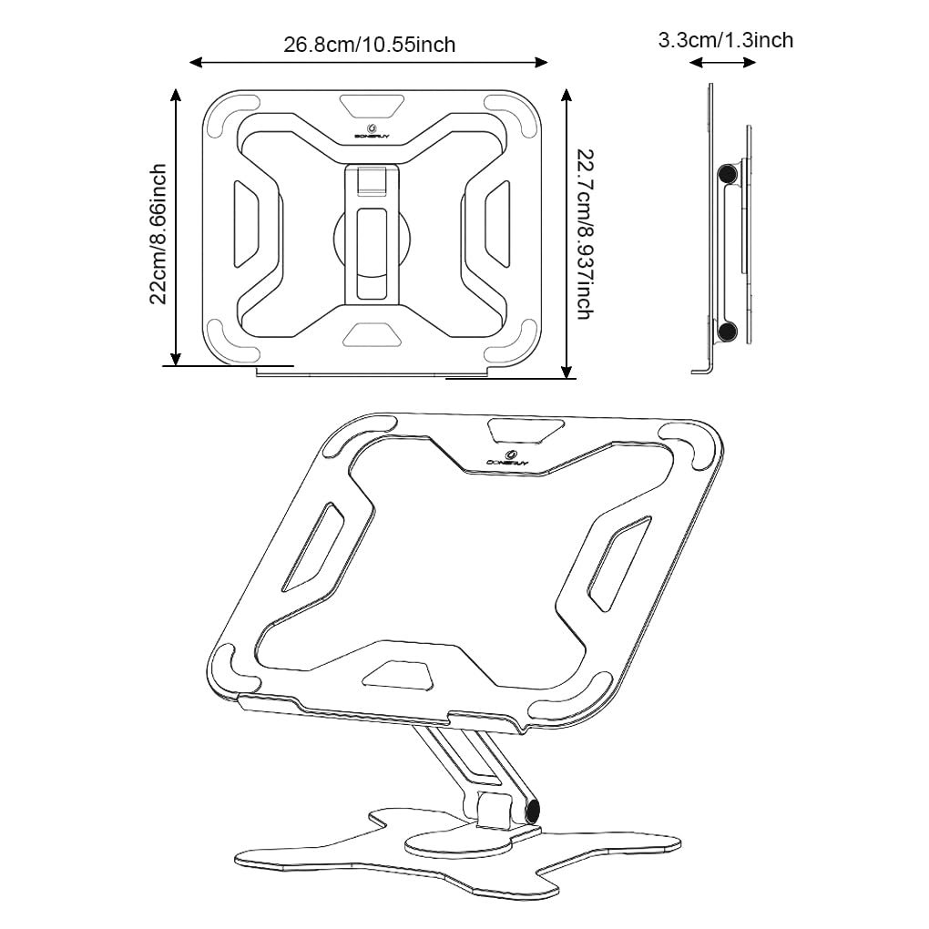 Подставка для планшета Boneruy складная, вращающаяся подставка для ноутбука, алюминиевый сплав, портативный для офиса, дома, школы, настольный, фото №4
