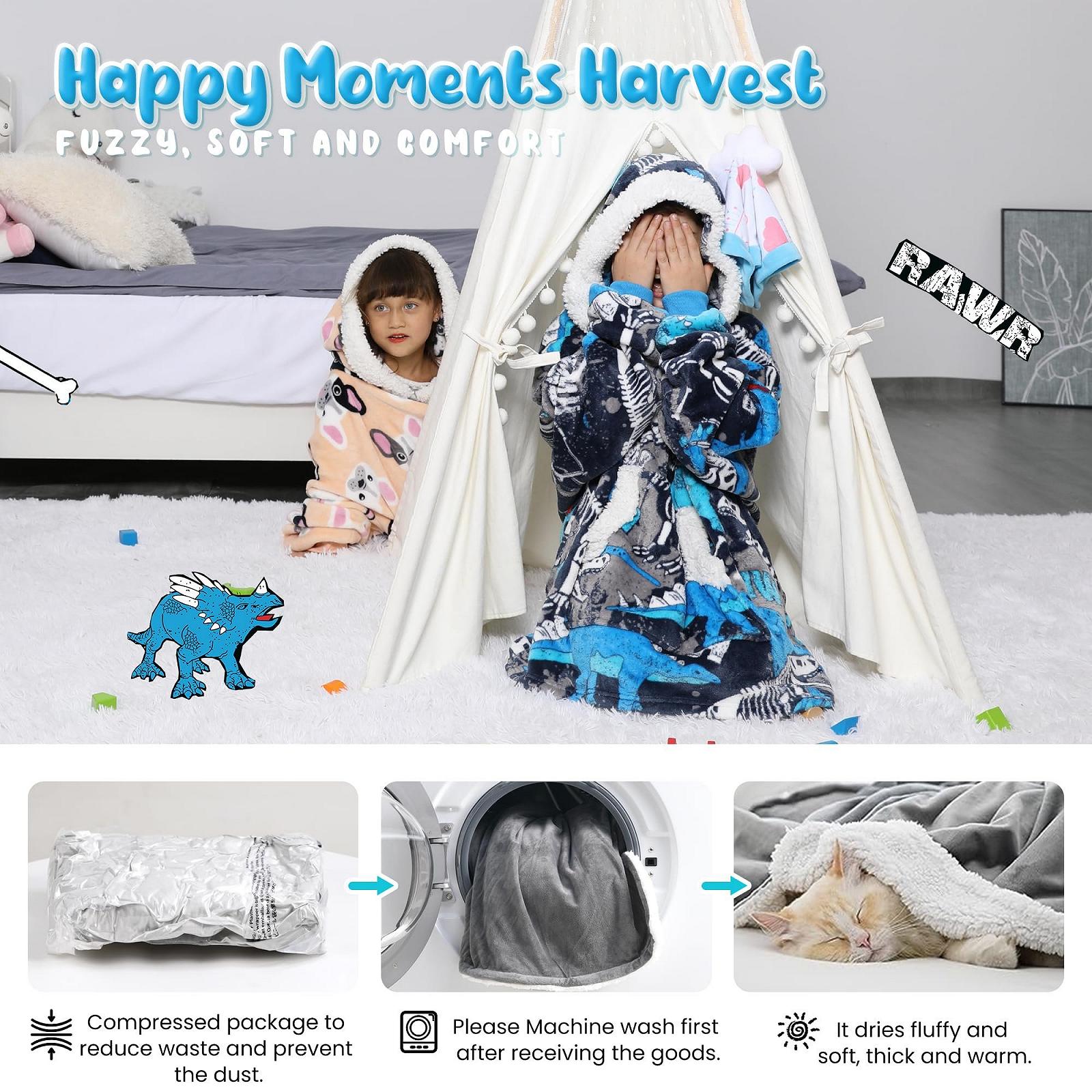 Худи-одеяло Winthome Oversized для взрослых, Фланелевая толстовка, Уютный джемпер для мальчиков и девочек, фото №5