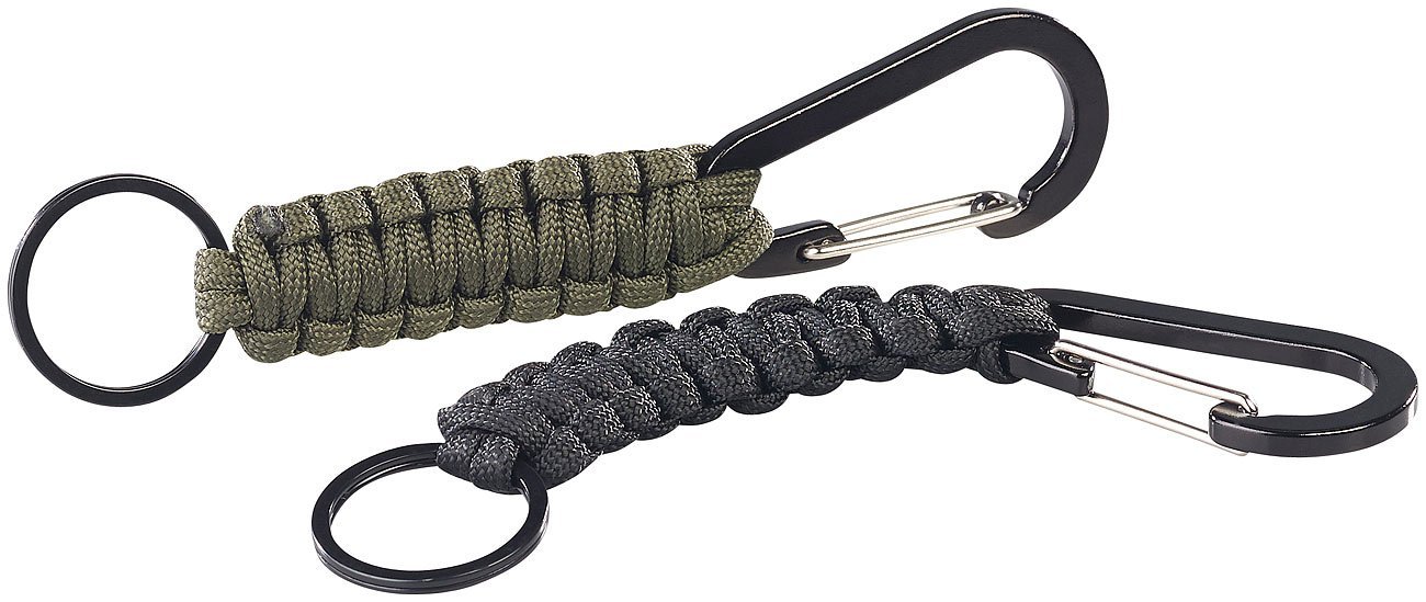 Брелок Semptec Urban Survival Technology Paracord, набор 2 шт, с карабином, веревка 1,2 м, черный/оливковый, фото №6