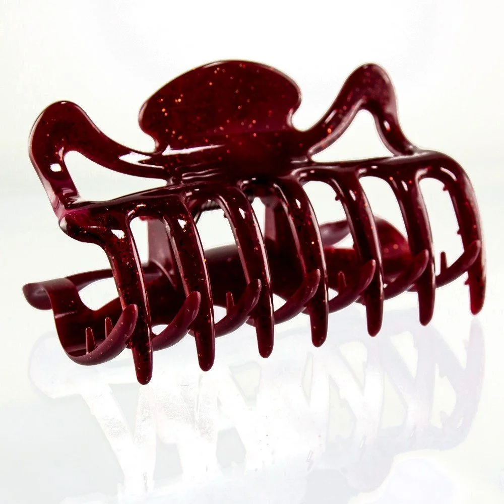 Заколка для волос большая WeLoveBeads 9 см, темно-красная с золотым блеском, фото №1