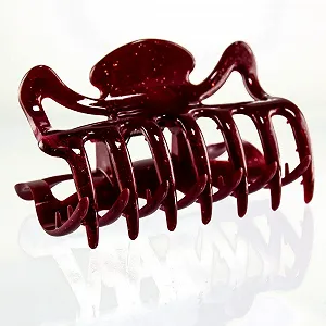 Заколка для волос большая WeLoveBeads 9 см, темно-красная с золотым блеском - Фото 1