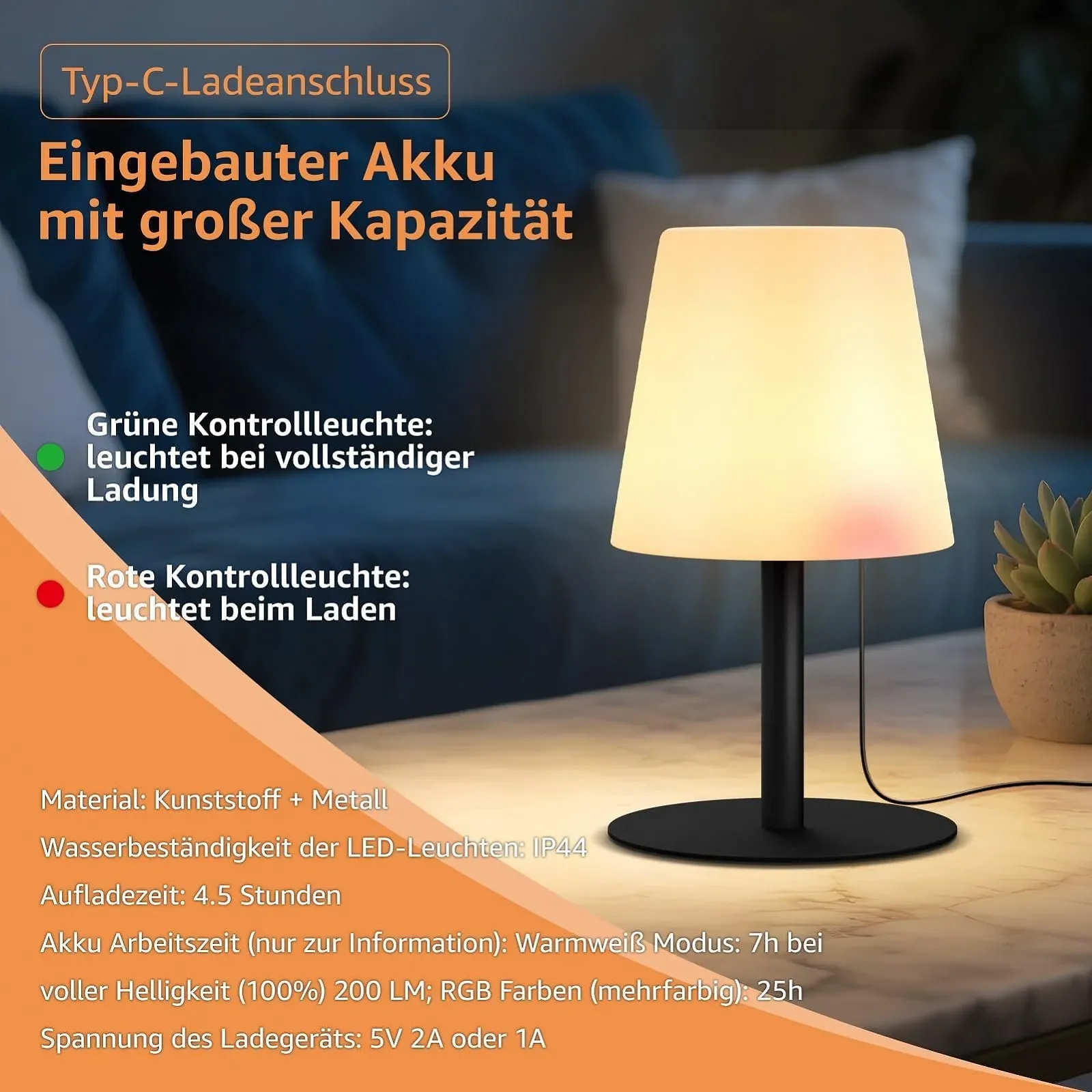 Настольная лампа MALUX LED Wireless 8 цветов Диммер IP44, фото №4