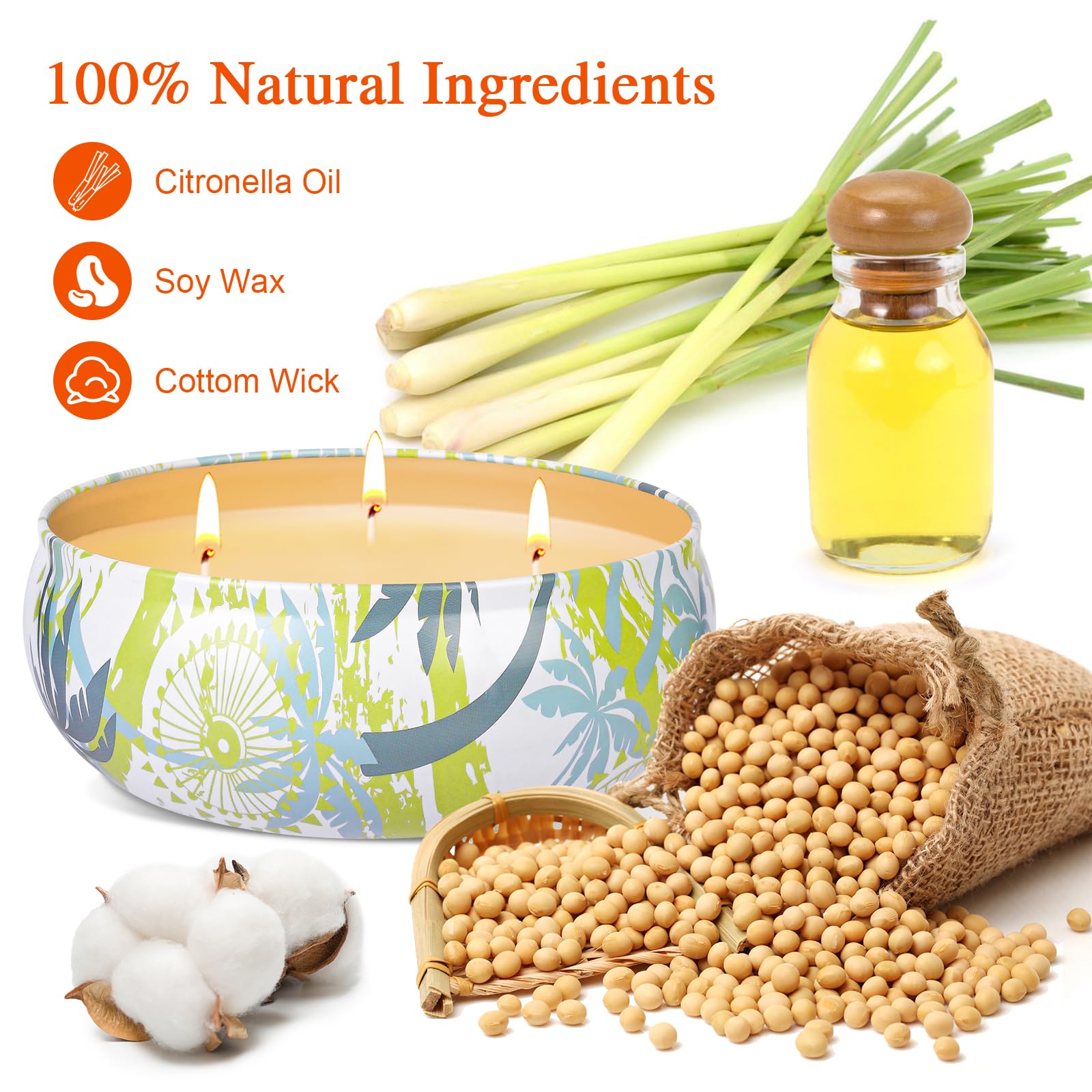 Свечи Citronella 3 Wick Candle 36 oz Burning Time 240 Hours, фото №2