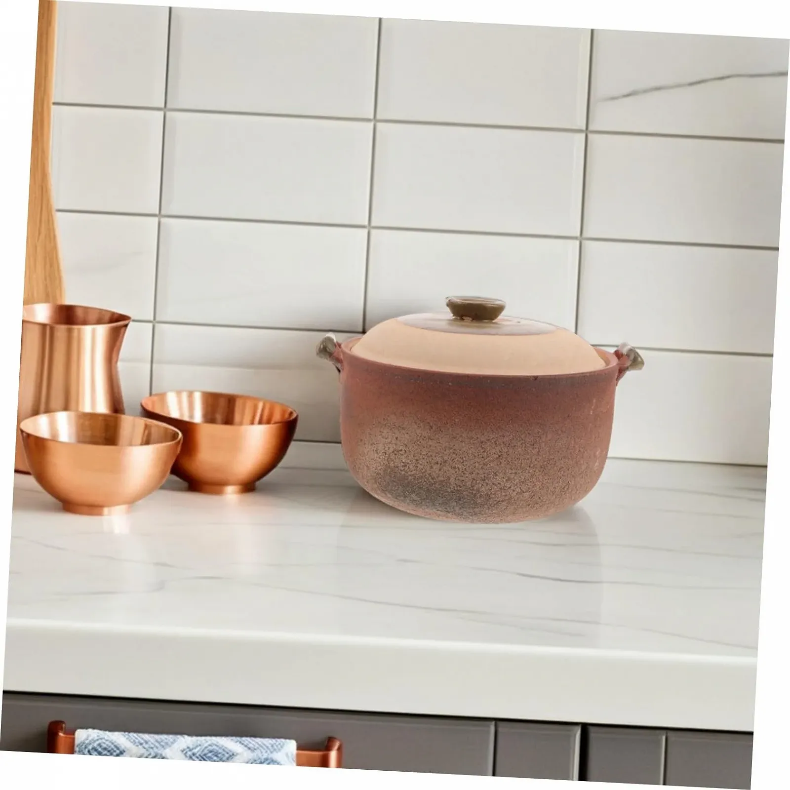 Глиняний горщик японський, теракотовий, герметичний, з кришкою, 2.5 л, з антипригарним покриттям, з ручкою, фото №6