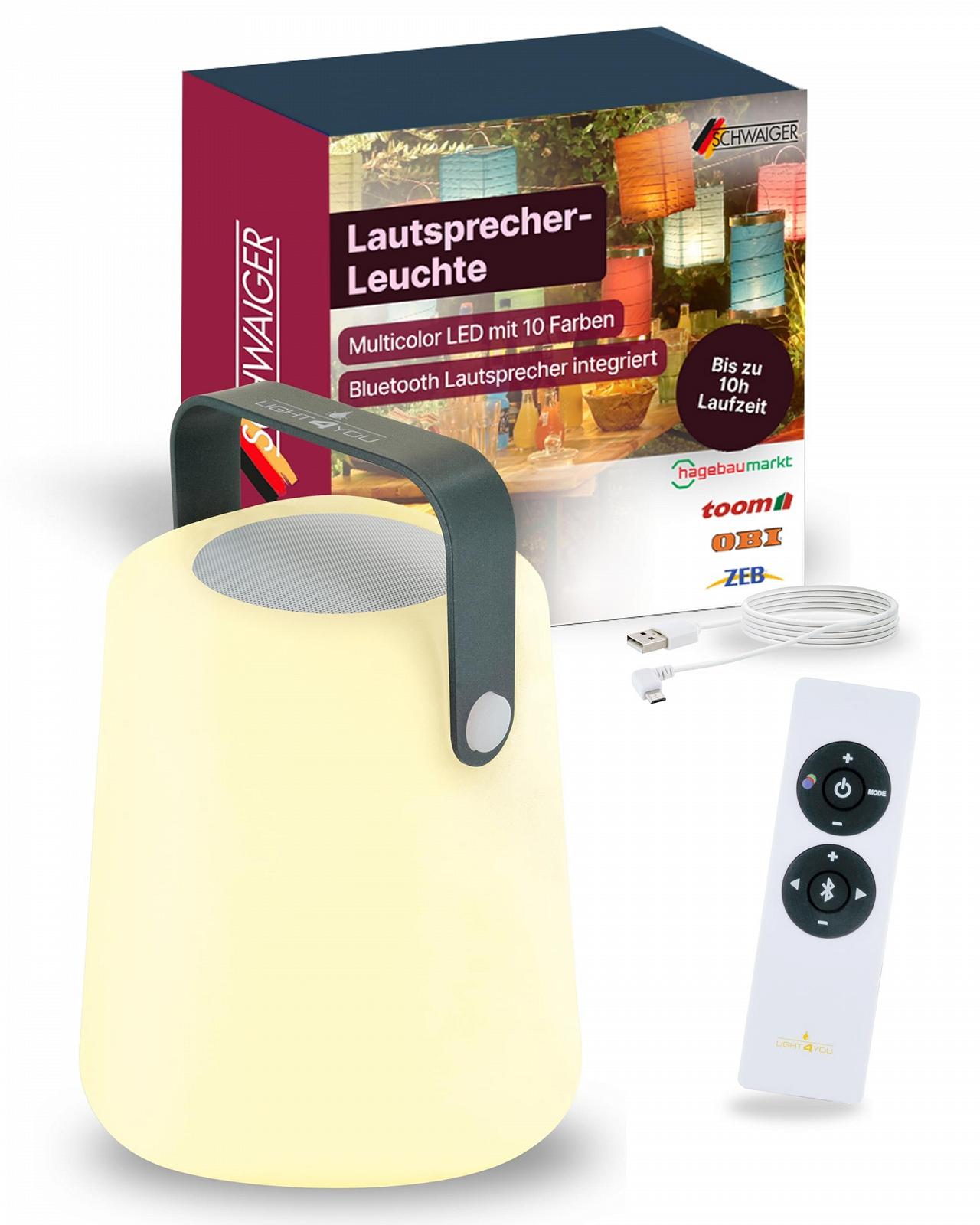 Настільна лампа SCHWAIGER Bluetooth динамік 10 Вт LED 10 кольорів 4 режими IP44, фото №1