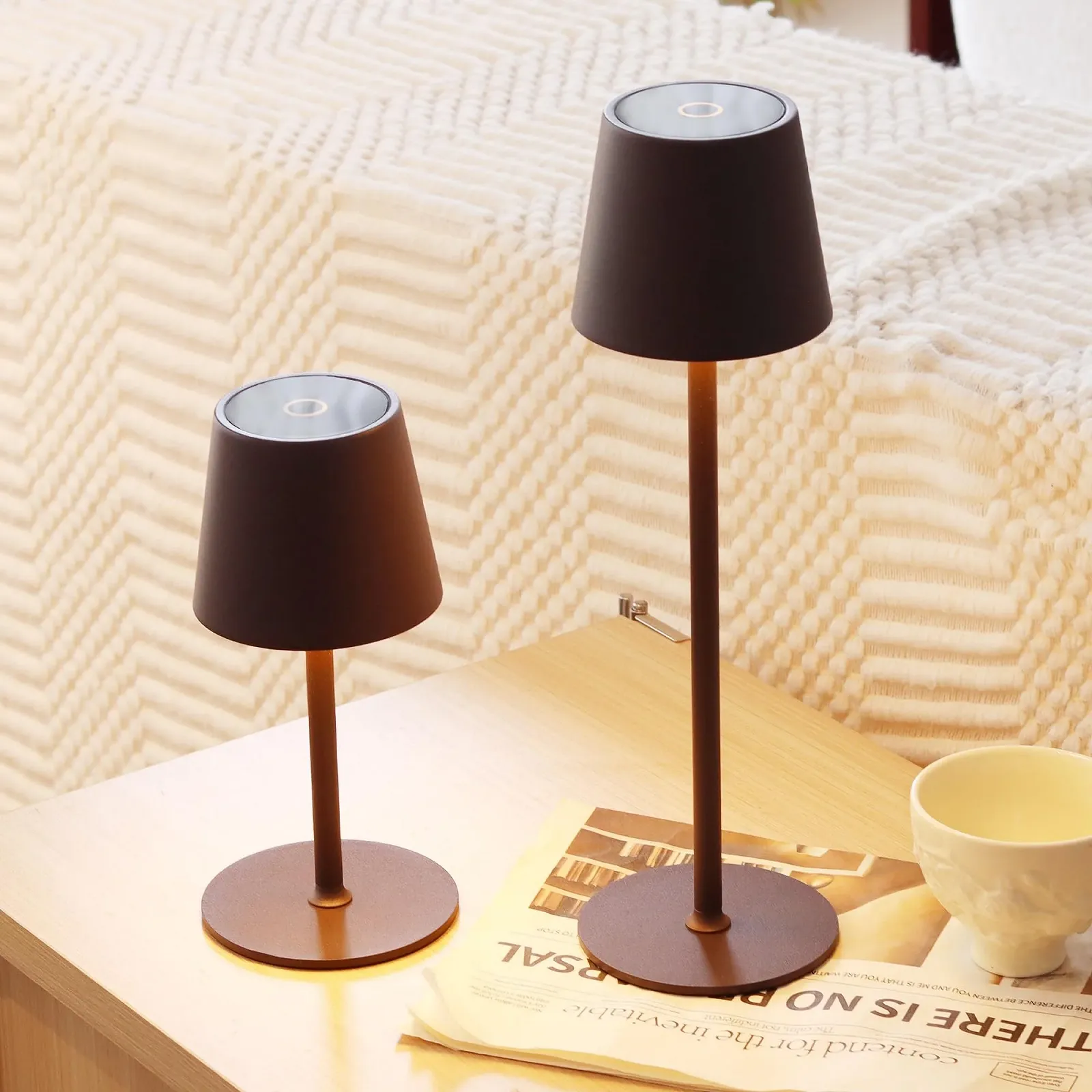 Настільні лампи Набір із 2 шт Сенсорні Димовані Бездротові LED Акумуляторні USB IP54 5200 mAh Темно-коричневий, фото №6
