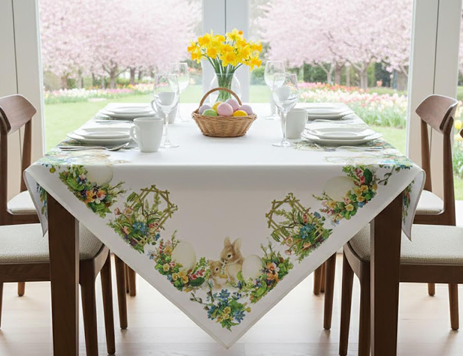 Скатертина KAMACA Nostalgic Easter 85 x 85 см Великодня з кроликами та яйцями, фото №9