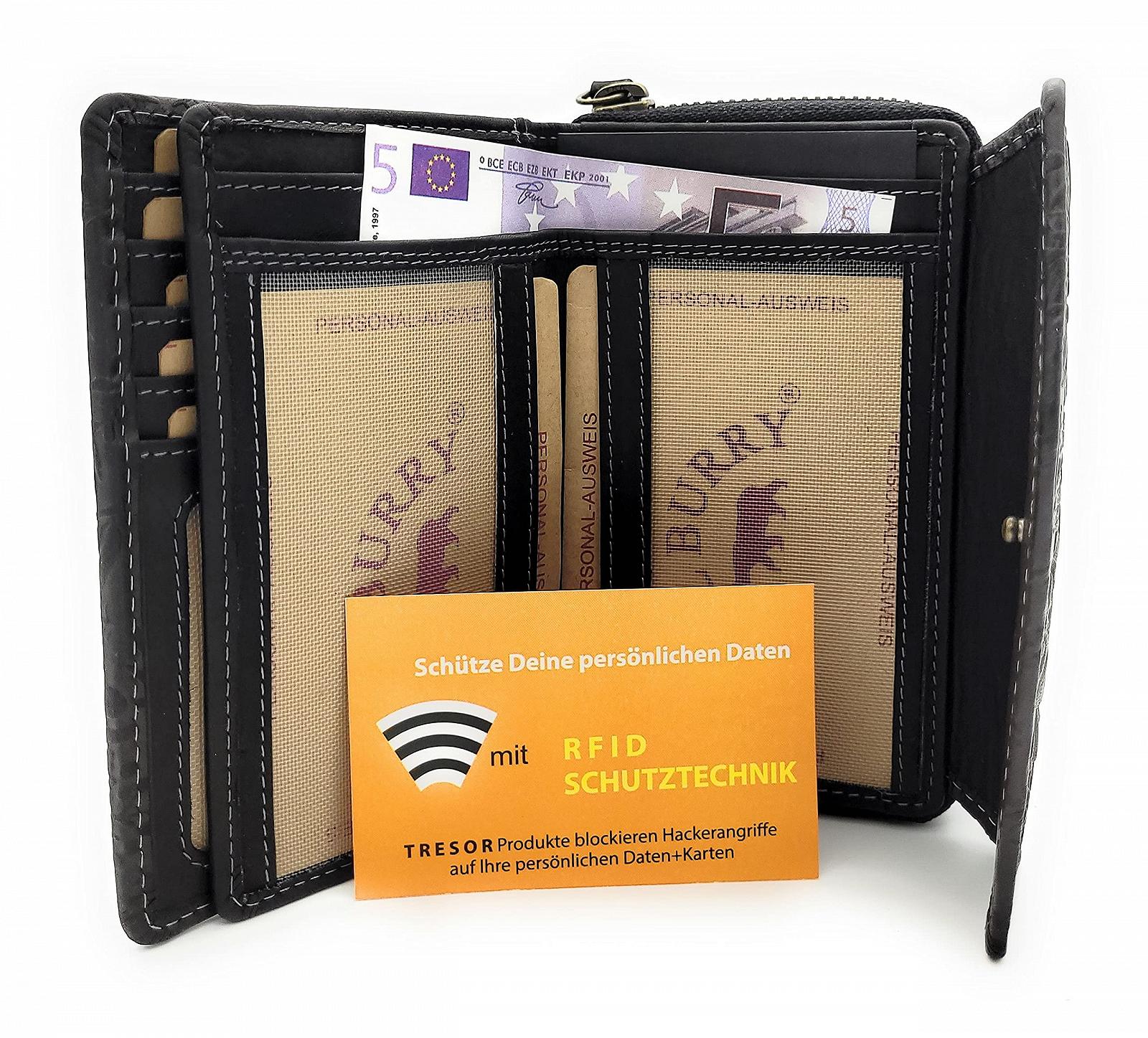 Кошелек Hill Burry Женский Кожаный Цветочный с RFID/NFC защитой, черный, кошелек для монет, фото №3