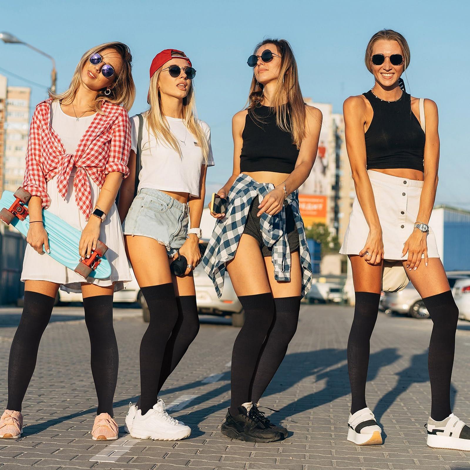 Гольфы Черные 3 пары, женские гольфы выше колена, 45 см длиной для коротких юбок, черные, фото №6