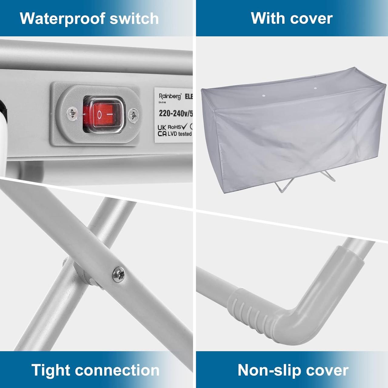 Электрическая складная сушилка для белья Rainberg с подогревом и крышкой энергоэффективная 18-канальная, фото №8