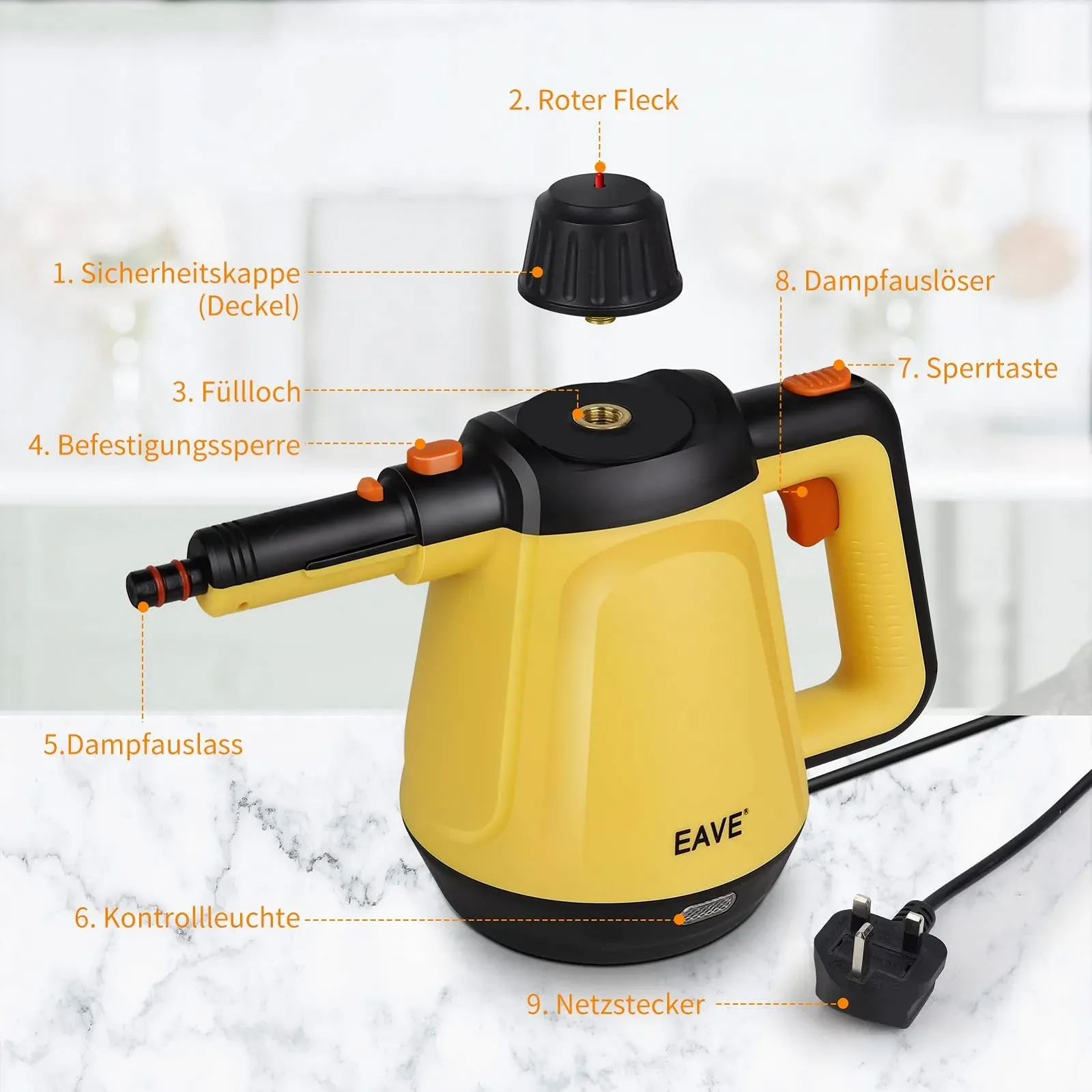 Багатофункціональний пароочисник ручний 1200 Вт, резервуар для води 450 мл, фото №3