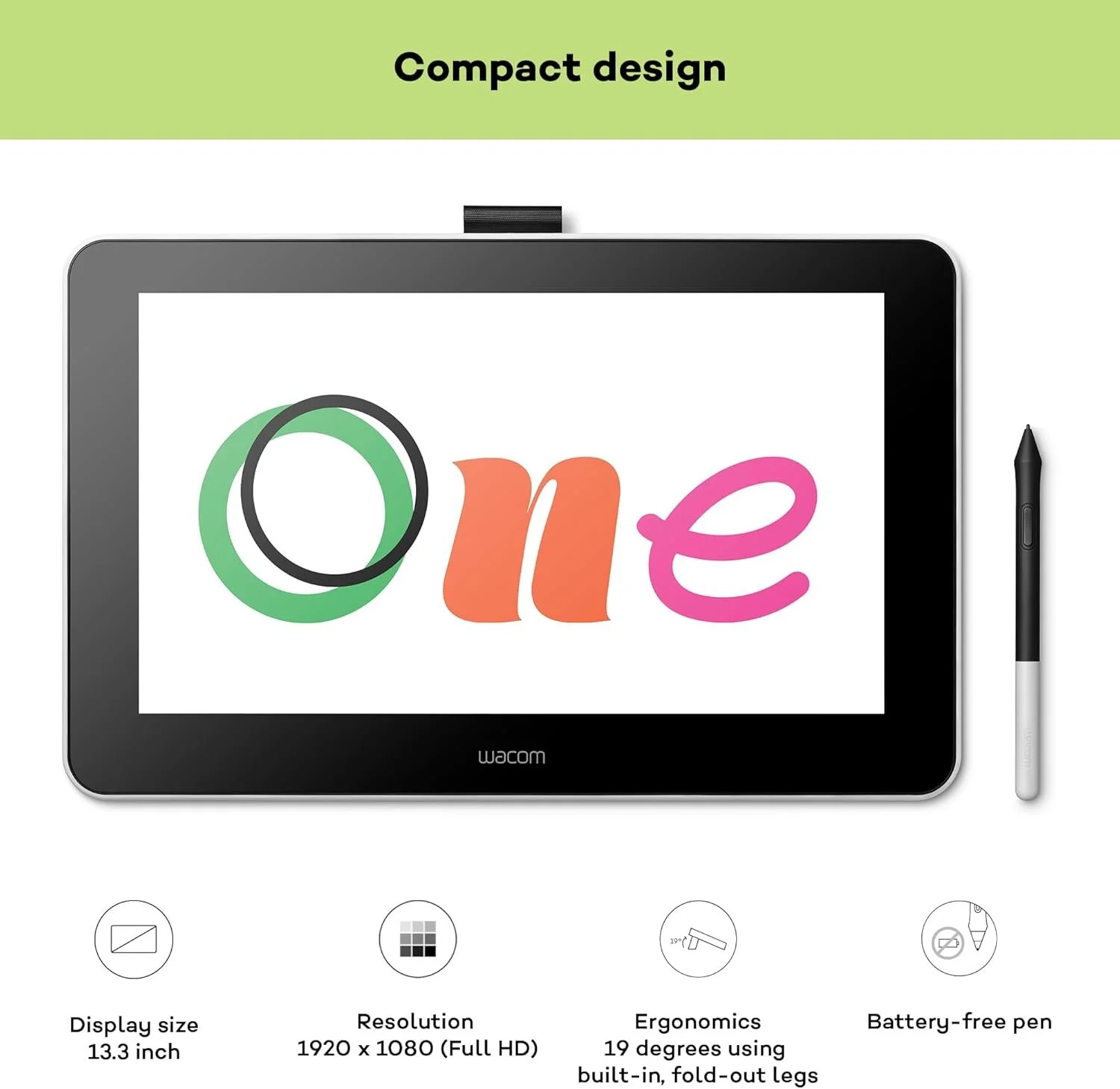 Графічний планшет 13.3'' Wacom One DTC133W0B / Full HD / 1920х1080 / Чорний/Сірий, фото №5