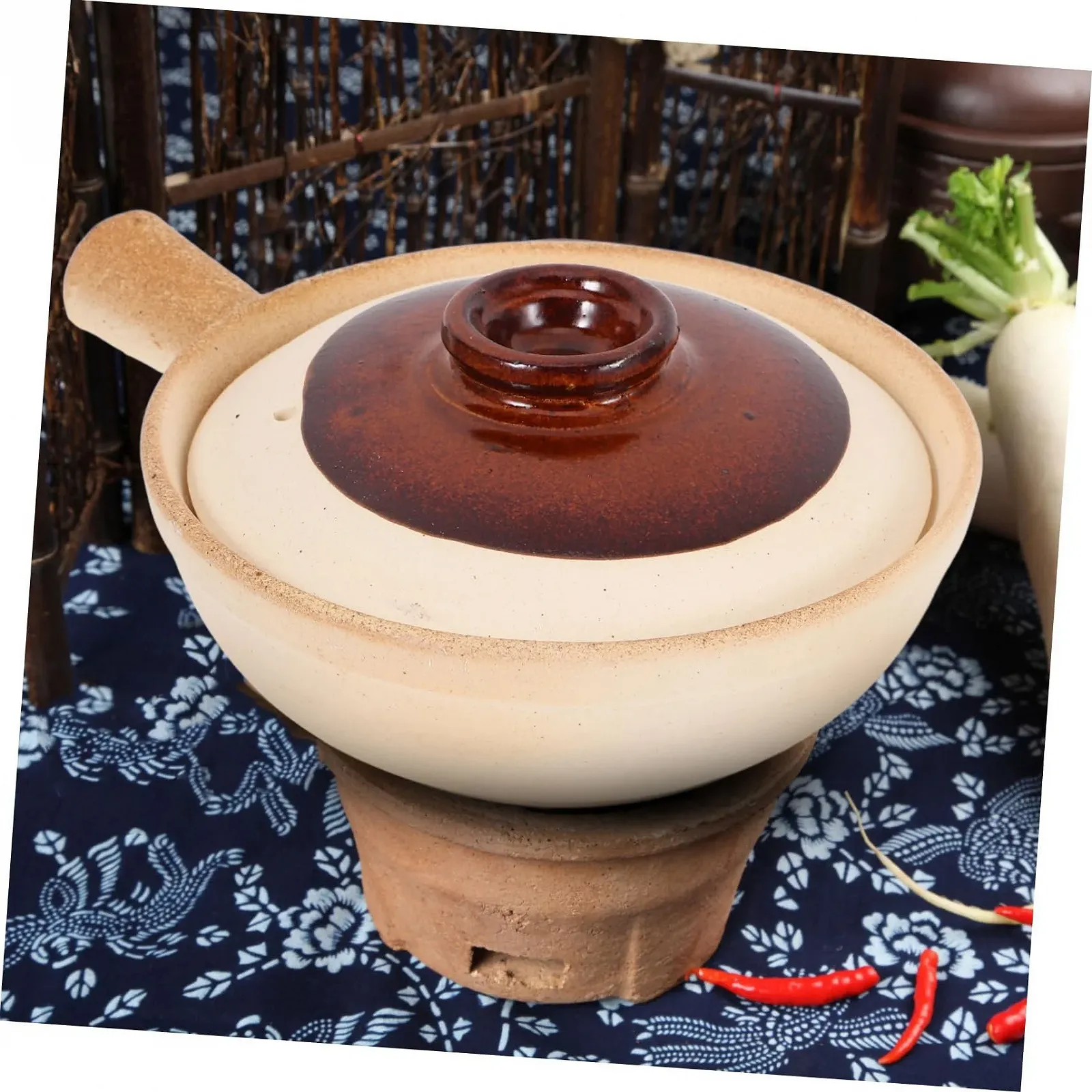 Керамическая кастрюля GALPADA с крышкой терракотовая для духовки и рисовых блюд, фото №6