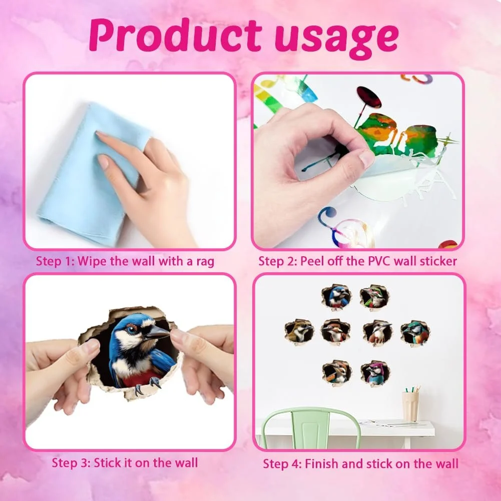 3D Наклейки на стіну SUPERDANT Птахи 8 шт. Кольоровий, фото №6