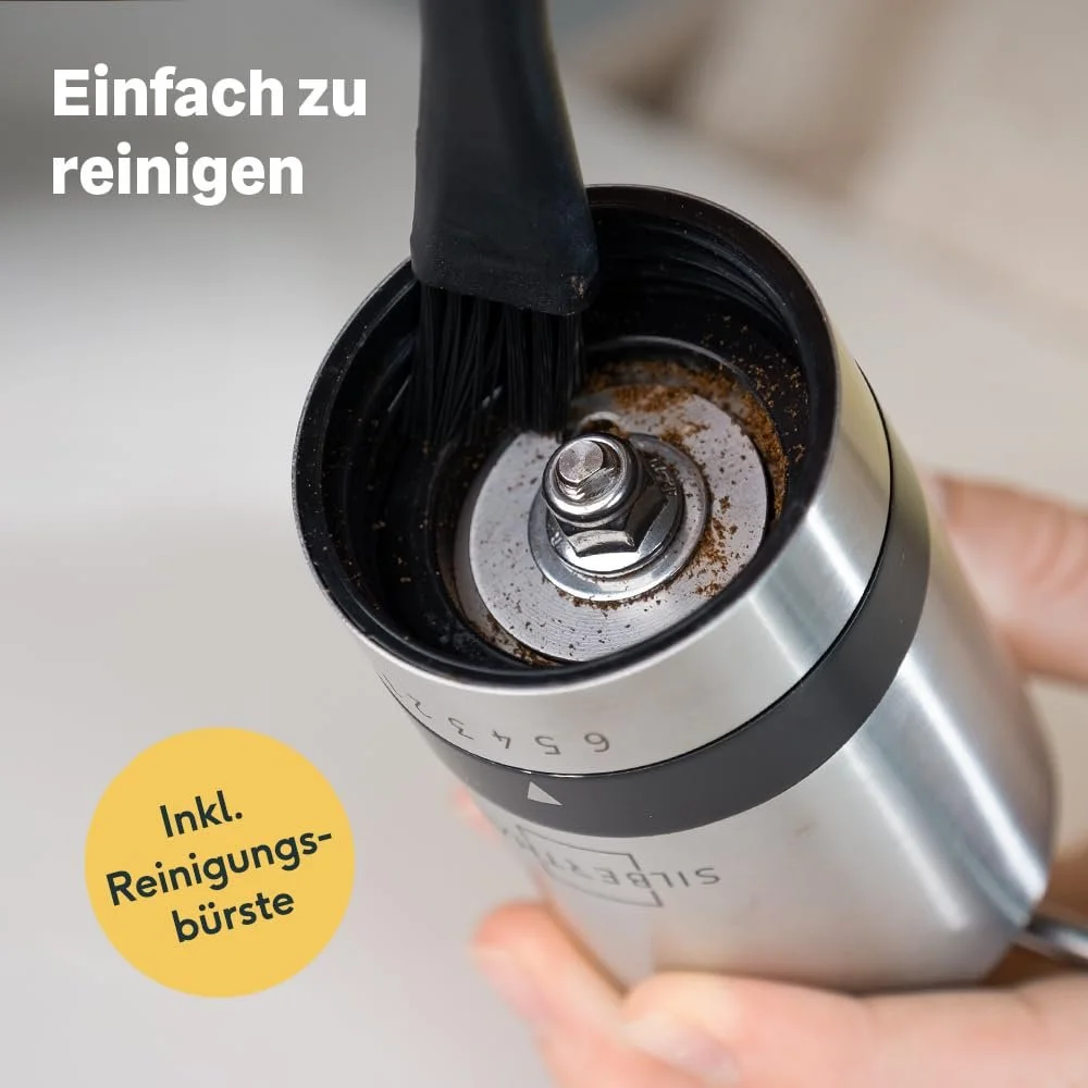 Ручна кавомолка Silberthal, регульований рівень помелу, ручна кавомолка з нержавіючої сталі та скла, фото №5