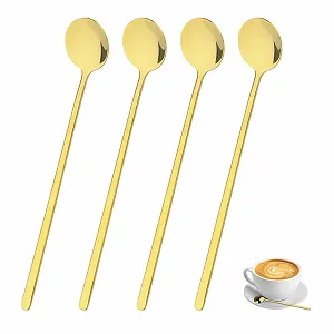 Набор ложек Golden из нержавеющей стали, 4 шт, 17 см, с длинной ручкой, для смешивания кофе, чая, десертов - Фото 1