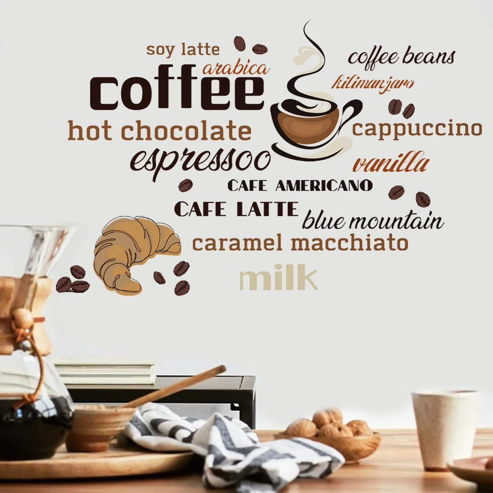Наклейка на стену Coffee Cup Coffee Beans Art Font 60 x 30 см, фото №3