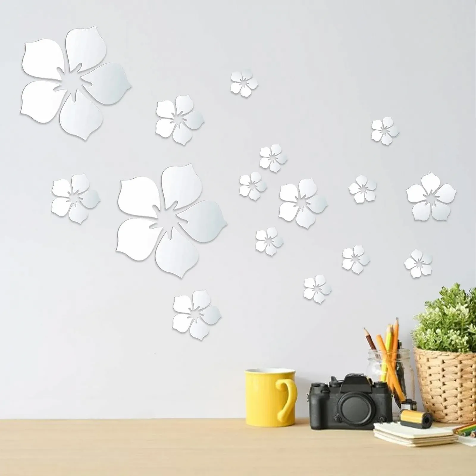 Наклейки на стіну Flower Mirror Квіткове дзеркало самоклеючі 18 шт. Creative Mirror Stickers, фото №8