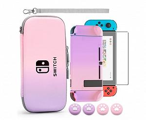 Супер комплект Кейс soft touch чехол стекло 2 накладки для Nintendo Switch OLED Purple-Pink - Фото 1