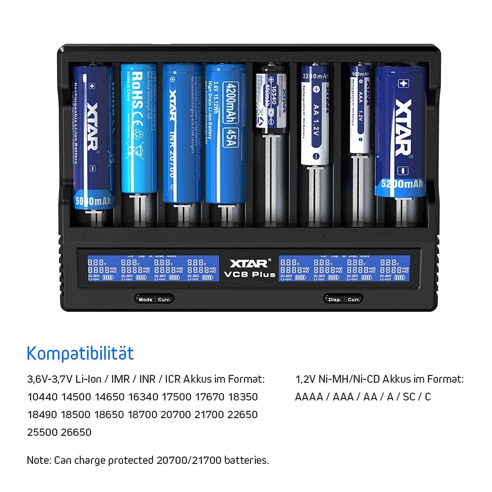 Зарядний пристрій XTAR VC8 Plus для 8 x Li-Ion та NiMH Акумуляторів Універсальний для 18650 8 слотів з LCD екраном та EU, фото №2