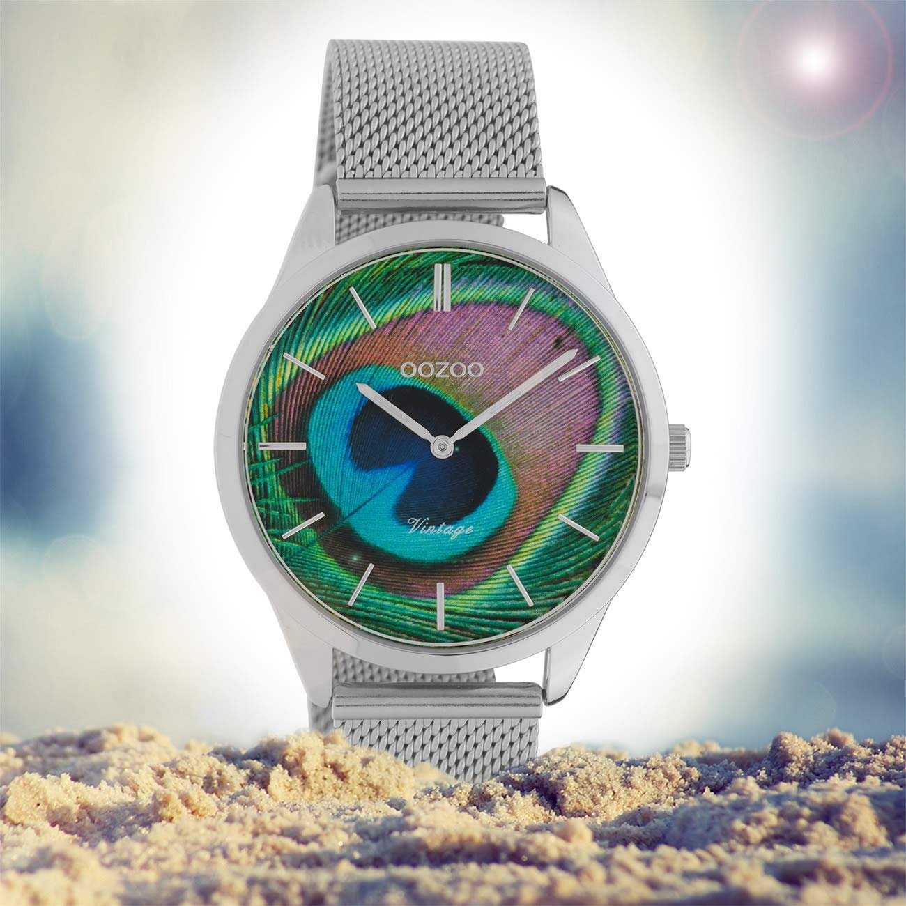 Женские часы Oozoo Vintage Миланский браслет из нержавеющей стали Циферблат «Павлин» 43 мм Серебристый C10250, Серебристо-зеленый, красный, синий, желтый, черный, Браслет, фото №4 Женские часы Oozoo Vintage Миланский браслет из нержавеющей стали Циферблат «Павлин» 43 мм Серебристый C10250, Серебристо-зеленый, красный, синий, желтый, черный, Браслет, фото №4