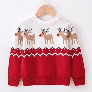 Рождественский джемпер Generisch Детский Разноцветный вязаный джемпер с забавным узором оленя Круглый вырез Хлопок Теплый свитер с длинными рукавами synthetic.ua - Фото 1