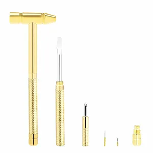 Миниатюрный молоток и набор отверток 6-в-1 для часов золото - Фото 1