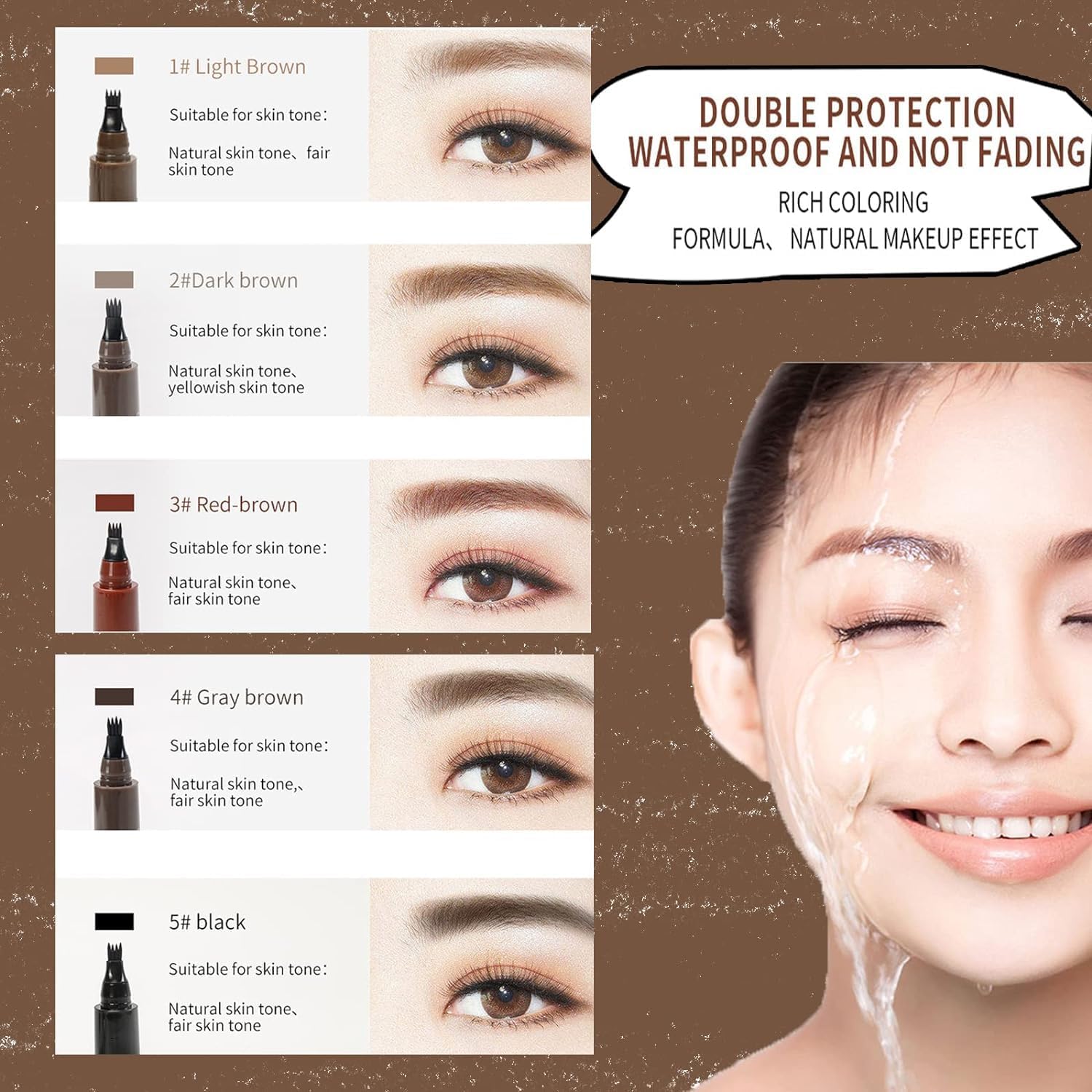 Олівець для брів 3D Waterproof з 4-розчасточкою 2024 Micro 02# Dark Brown, фото №2
