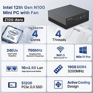 Мини-ПК MINIX NEO Z100-Aero Intel 12th Gen N100 16GB DDR4 512GB PCIe 3.0 X1 NVMe SSD Windows 11 Pro - Фото 1