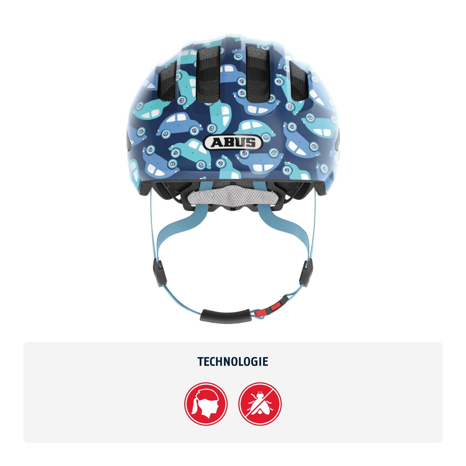 Шлем Велосипедный Детский ABUS Smiley 3.0 LED, M, синий с узором автомобиля, фото №3