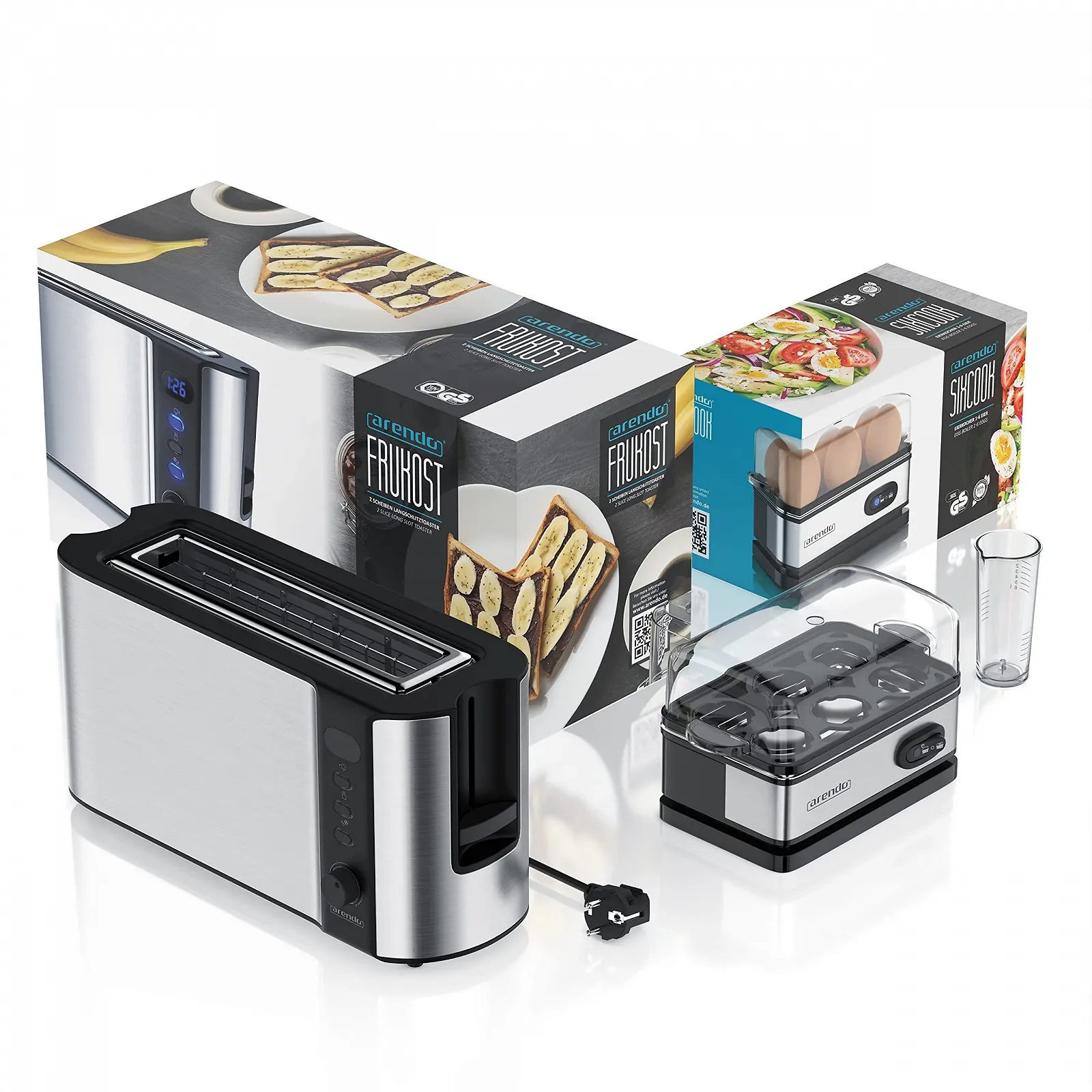 Тостер Arendo FRUKOST з яйцеваркою Sixcook, нержавіюча сталь, сріблястий, 2 скибочки, LED-дисплей, 6 рівнів підсмажування, тримач для хліба, фото №9