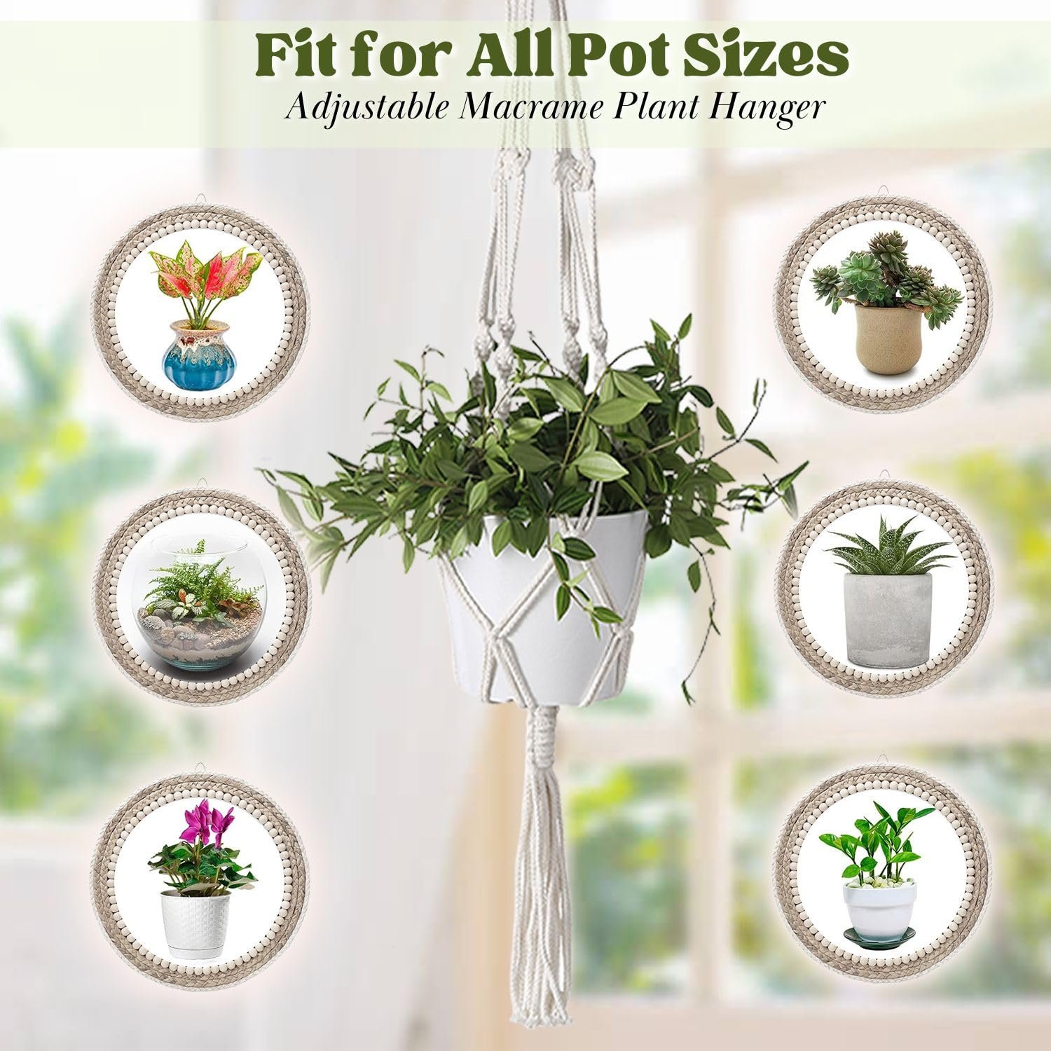 Підвісний тримач для рослин Flexzion Macrame Boho 104 см набір із 2 шт. бавовняна мотузка Білий, фото №6 Підвісний тримач для рослин Flexzion Macrame Boho 104 см набір із 2 шт. бавовняна мотузка Білий, фото №6