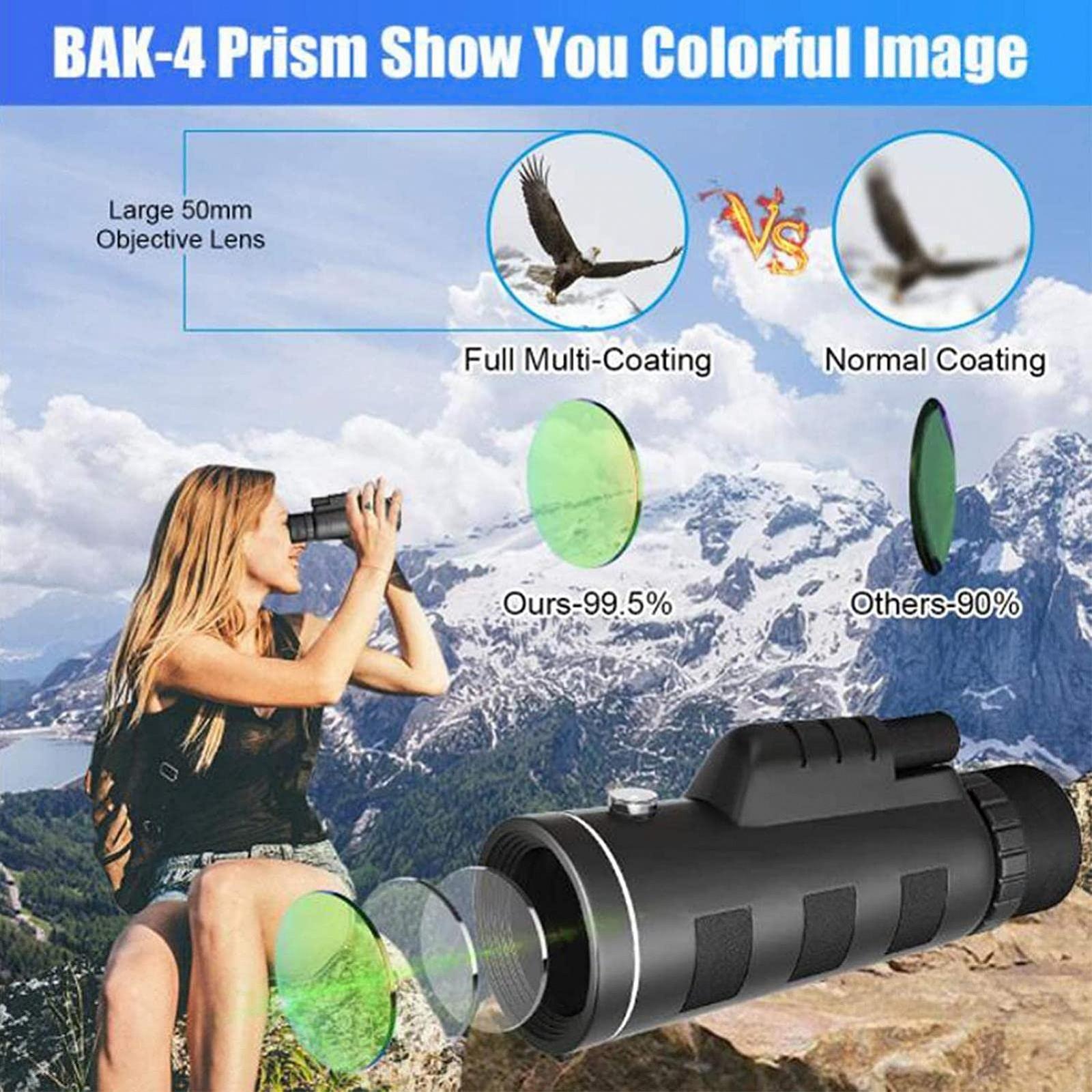 Монокуляр TAZYMKSD 40x60 HD FMC BAK4 с держателем для смартфона и водонепроницаемым штативом, фото №2