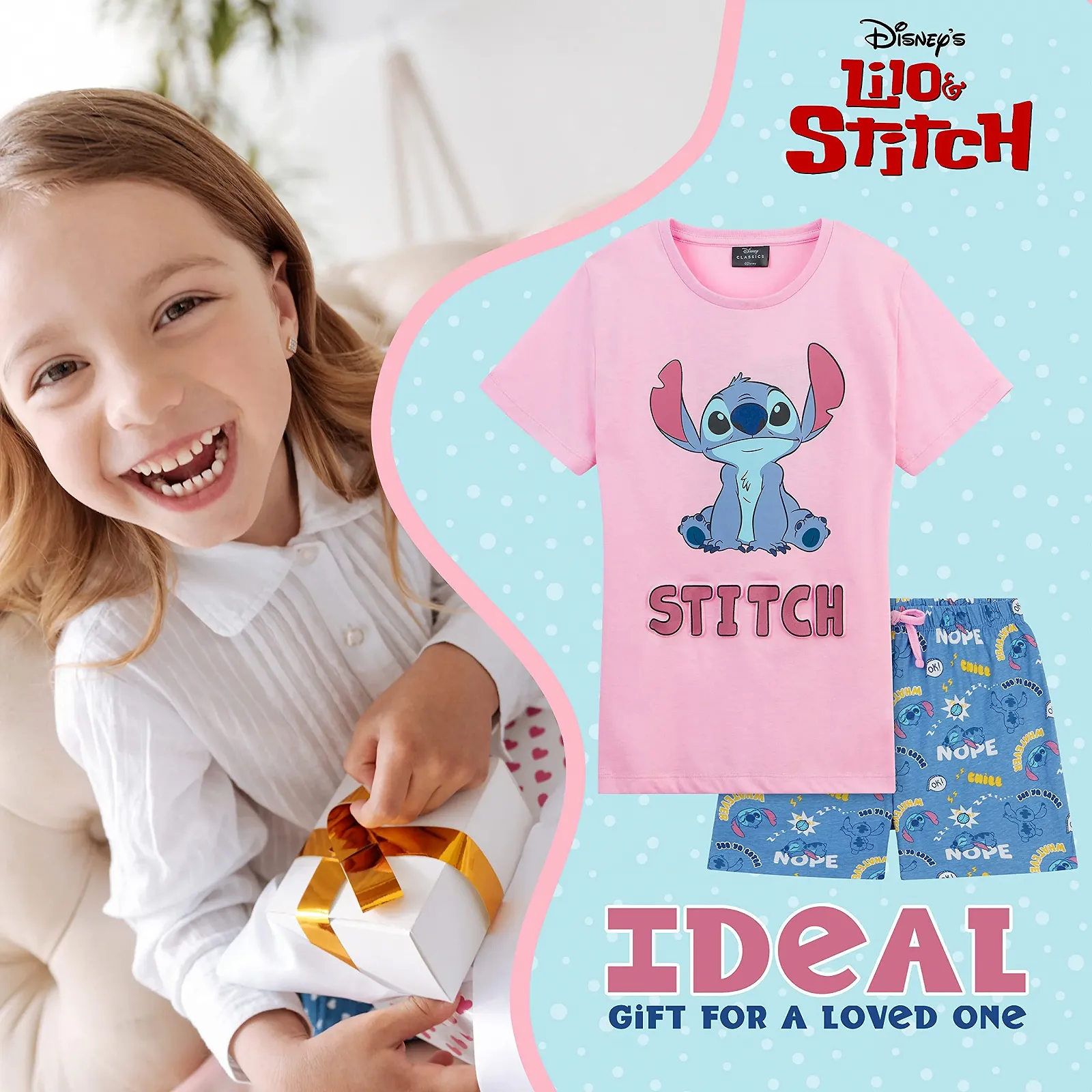 Піжама Disney Stitch Дитяча для дівчат, футболка та шорти, комплект для дітей та підлітків, фото №3 Піжама Disney Stitch Дитяча для дівчат, футболка та шорти, комплект для дітей та підлітків, фото №3