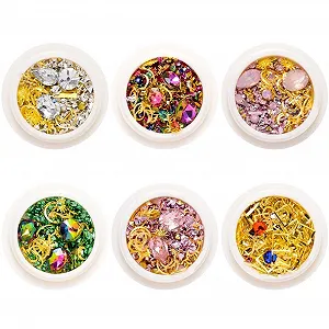 3D украшения для маникюра (6 шт.) Крупные стразы, мелкие бриллианты, сплав, металлические заклепки для ногтей - Фото 1