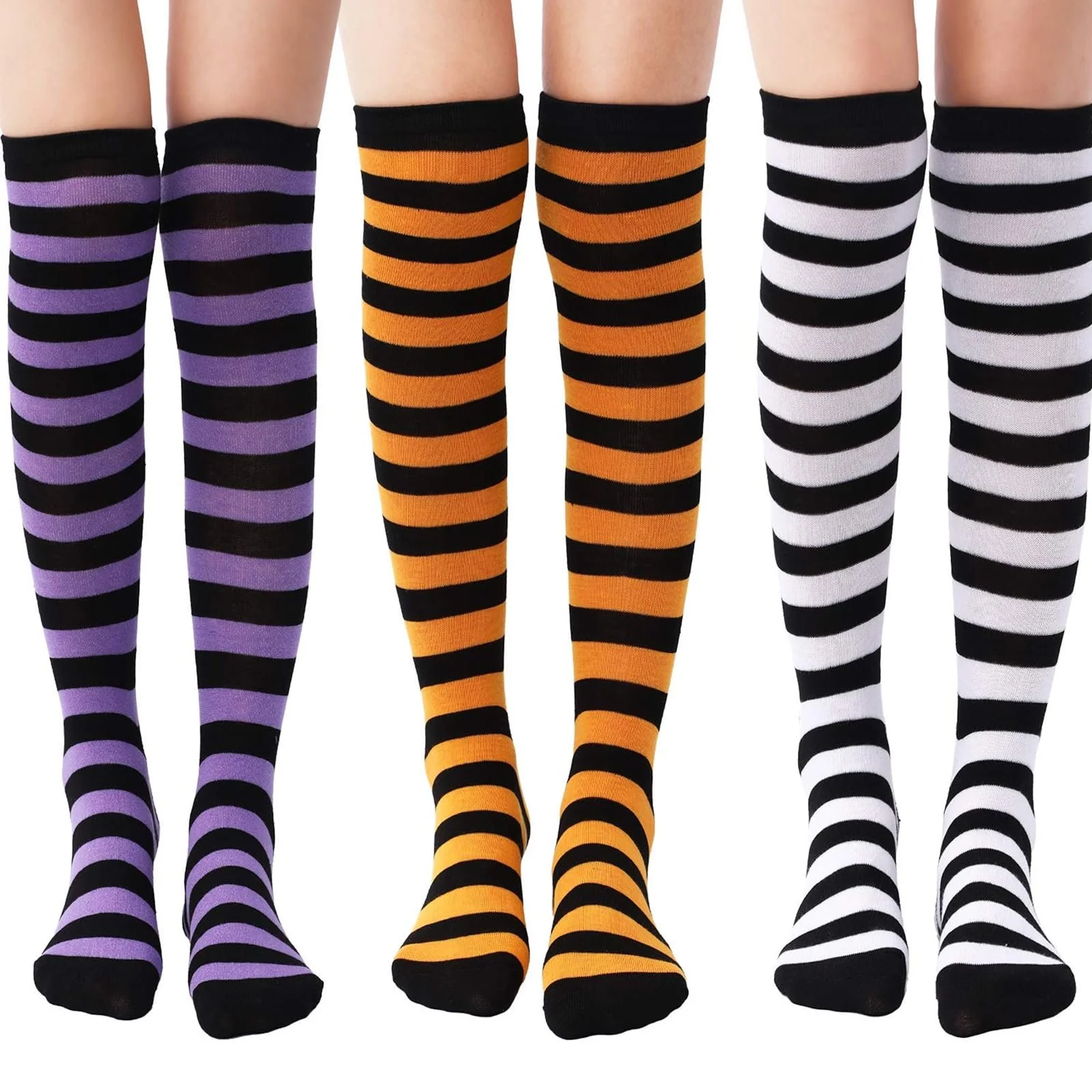 Полосатые чулки выше колен, 3 пары длинных полосатых носков, чулки до колен, Хэллоуин, полосатые чулки выше колен, подходят для костюмов на Хэллоуин, фото №1