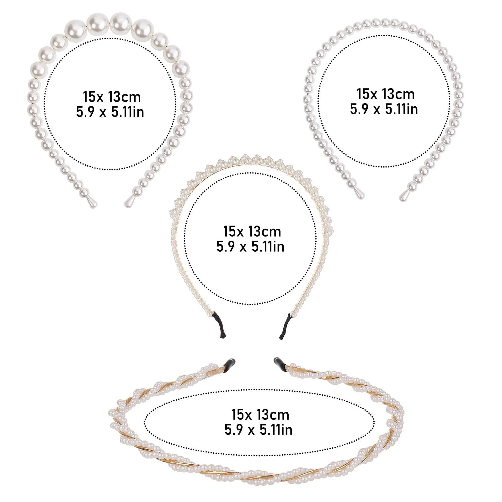 Набір з 4 перлинних обручів для волосся, фото №3