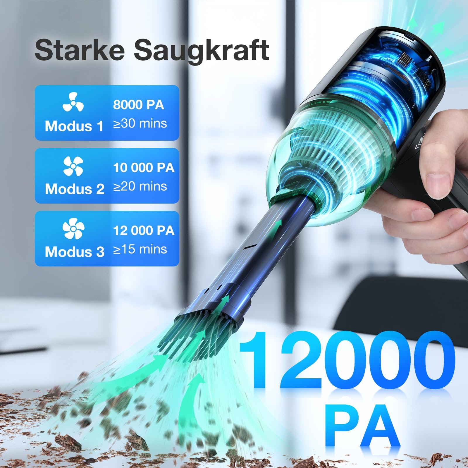 Подвидувка и пылесос 2 в 1 MECO ELEVERDE 90000 об/мин 12 кПа 3 скорости Type-C, фото №2