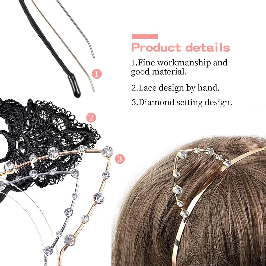 Обруч Вушка кота Метал, мереживо, фото №3