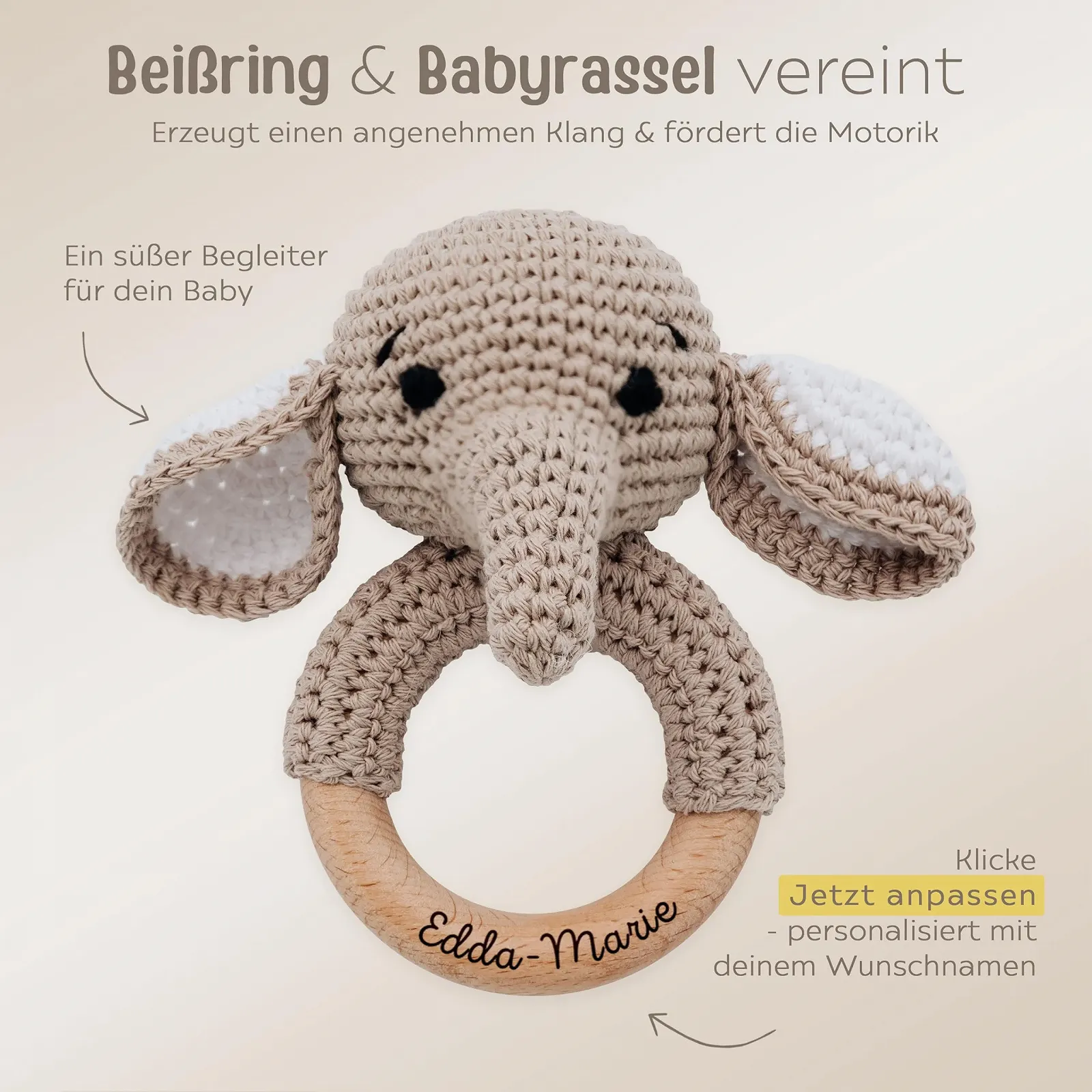 Прорезыватель для зубов именный Wunderwunsch Слоненок, с гравировкой, фото №6