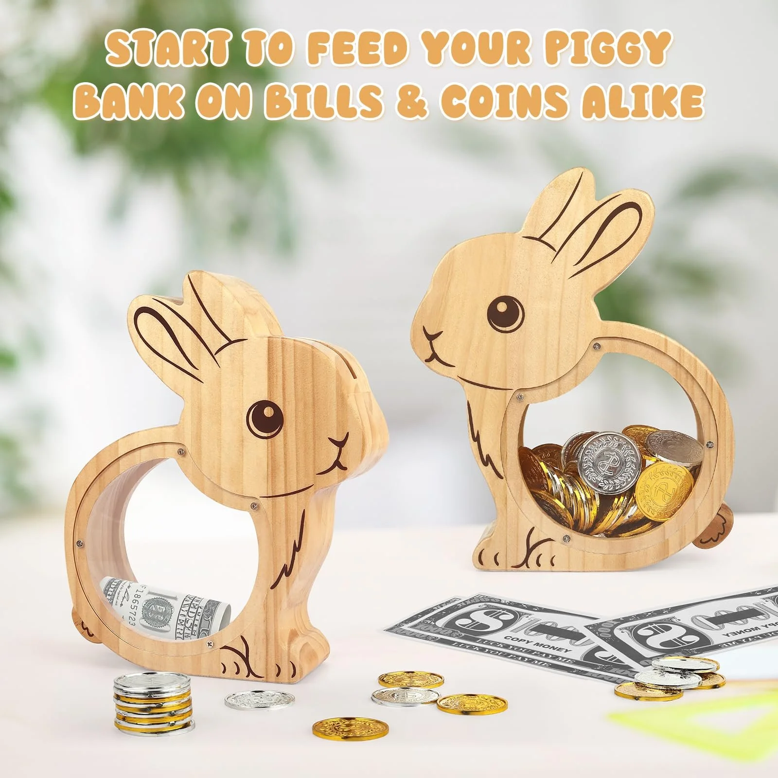 Скарбничка Дерев'яна Кролик з наклейками Персоналізована, фото №6