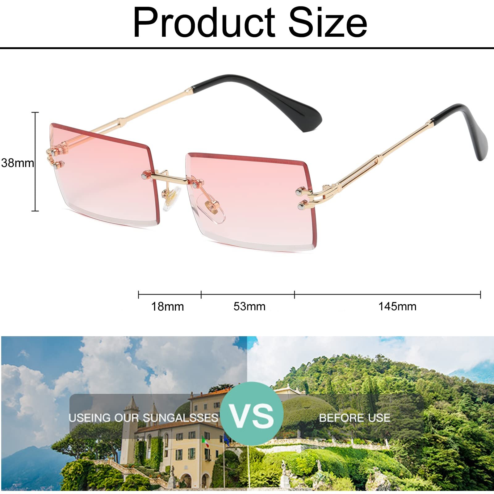 Сонцезахисні окуляри Прямокутні Без оправи Ggpyyon Безкаркасні Прозорі лінзи UV400, фото №7 Сонцезахисні окуляри Прямокутні Без оправи Ggpyyon Безкаркасні Прозорі лінзи UV400, фото №7