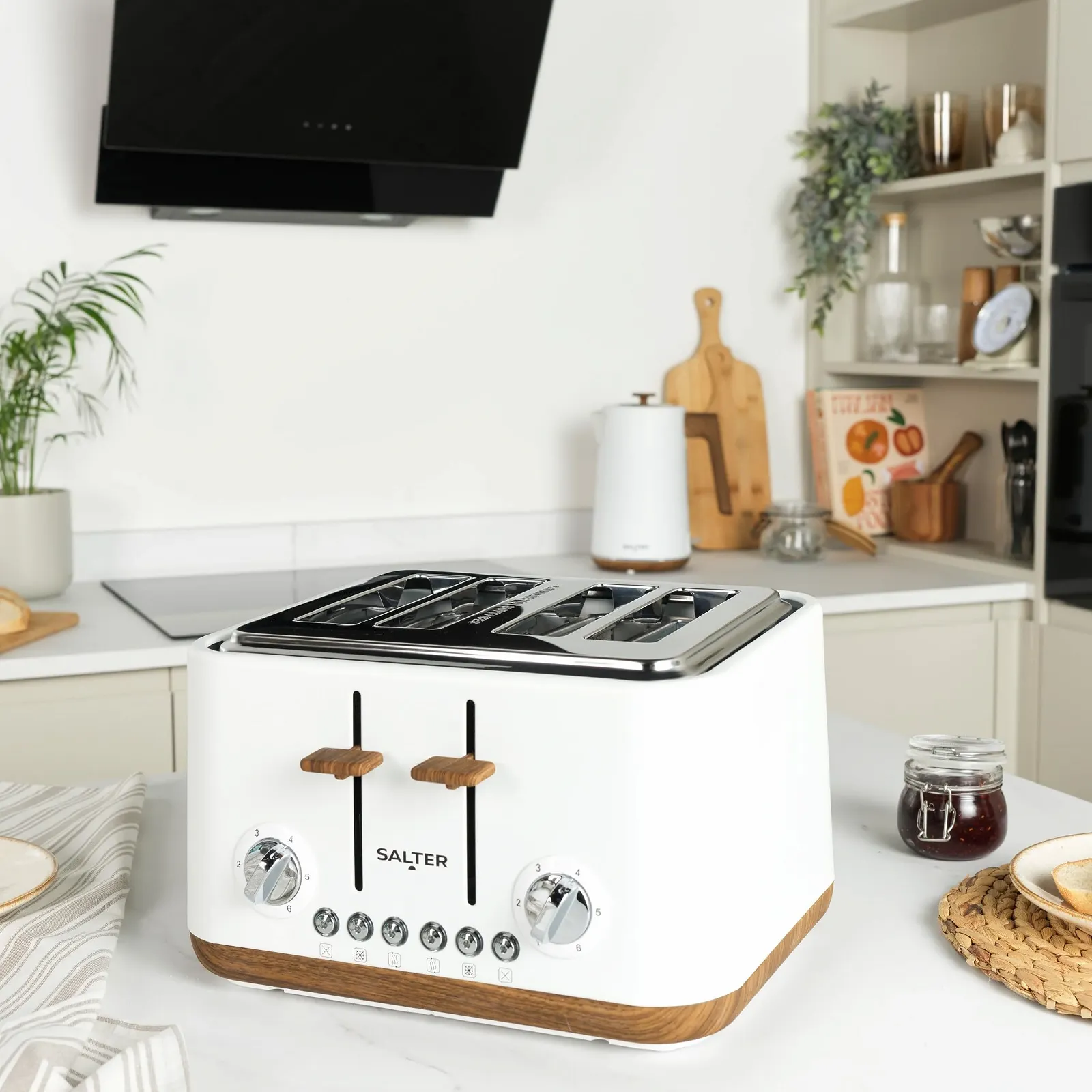 Тостер на 4 скибки Salter Toronto EK5823WHTVDE, широкі слоти, 6 рівнів підсмажування, знімний піддон для крихт, функції розморожування, підігріву та скасування, самоцентрування, функція підйому, 1630 Вт, білий, фото №6