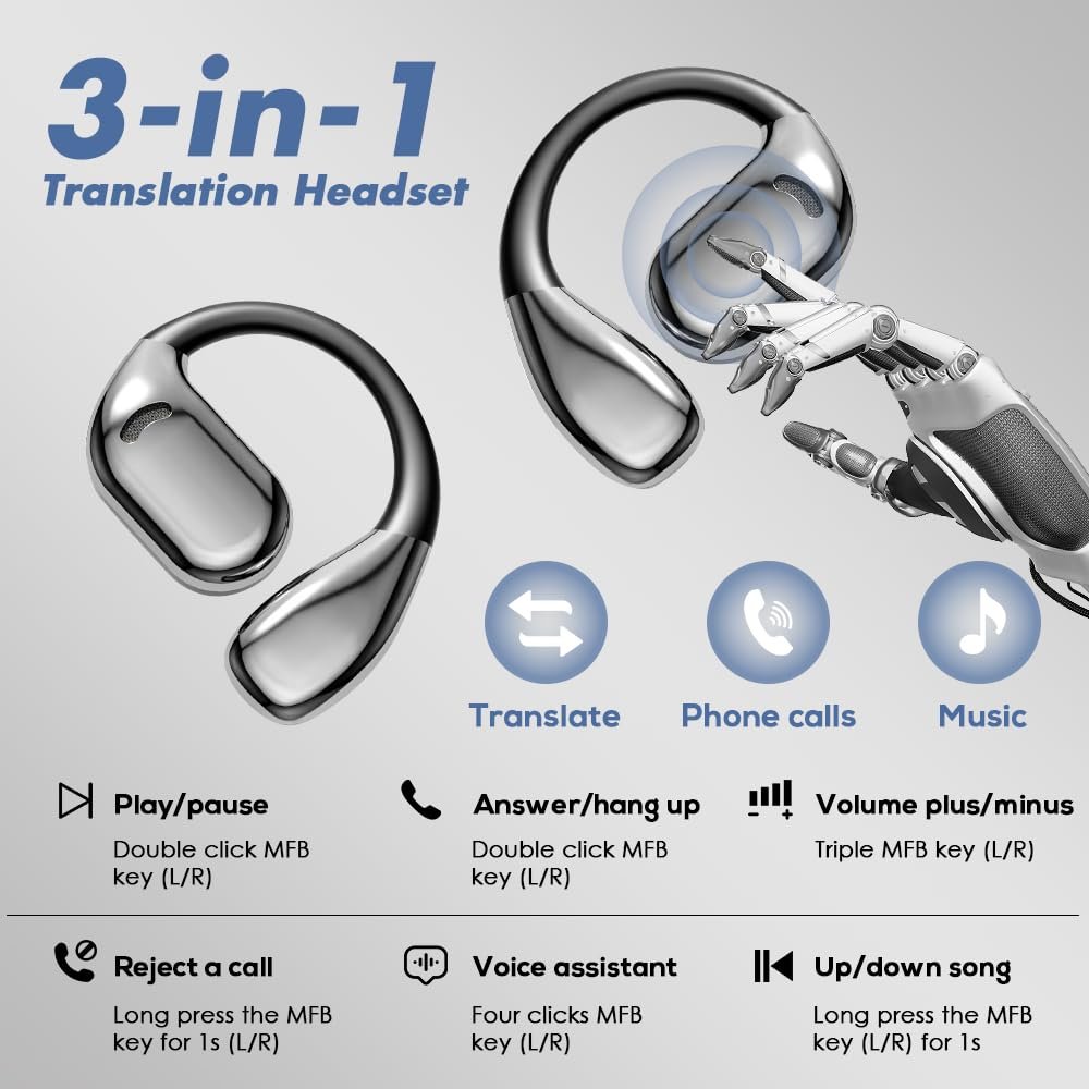 Наушники-переводчики AI, Беспроводные Bluetooth-наушники для перевода на 144 языков, в реальном времени для путешествий и бизнеса, фото №2 Наушники-переводчики AI, Беспроводные Bluetooth-наушники для перевода на 144 языков, в реальном времени для путешествий и бизнеса, фото №2