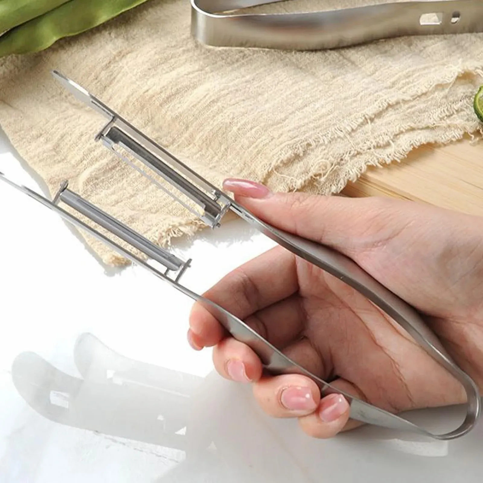 Овочечистка Двостороння нержавіюча сталь з ергономічною ручкою, фото №3