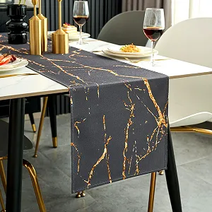 Ранер для столу Modern Linen Marble Golden Texture Abstract Art Washable Grey and Gold 13 x 72 дюймів ціна на synthetic.ua - Фото 1 Ранер для столу Modern Linen Marble Golden Texture Abstract Art Washable Grey and Gold 13 x 72 дюймів synthetic.ua - Фото 1