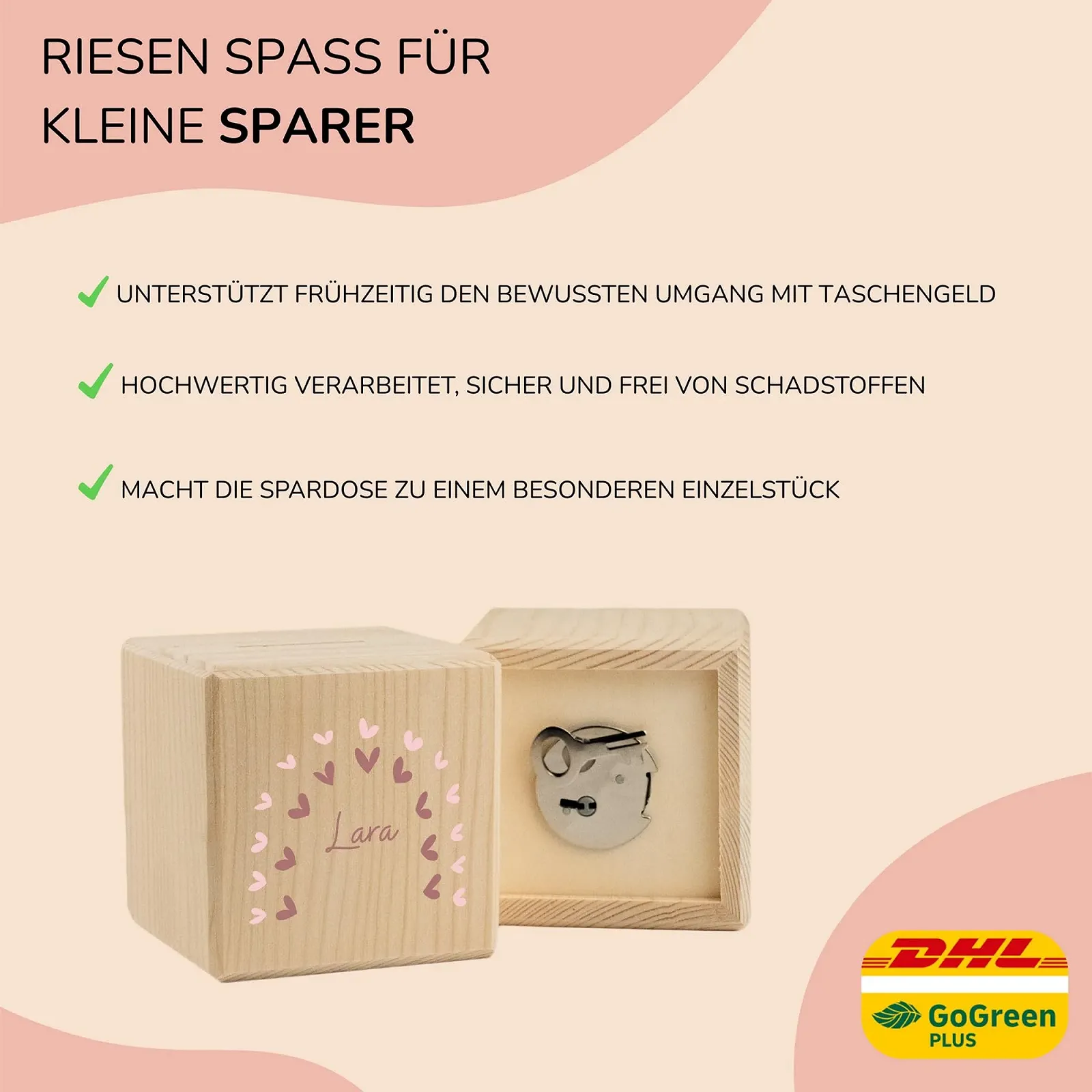 Копилка LARIFEE Rainbow Hearts кубическая деревянная с замком и ключом, фото №5